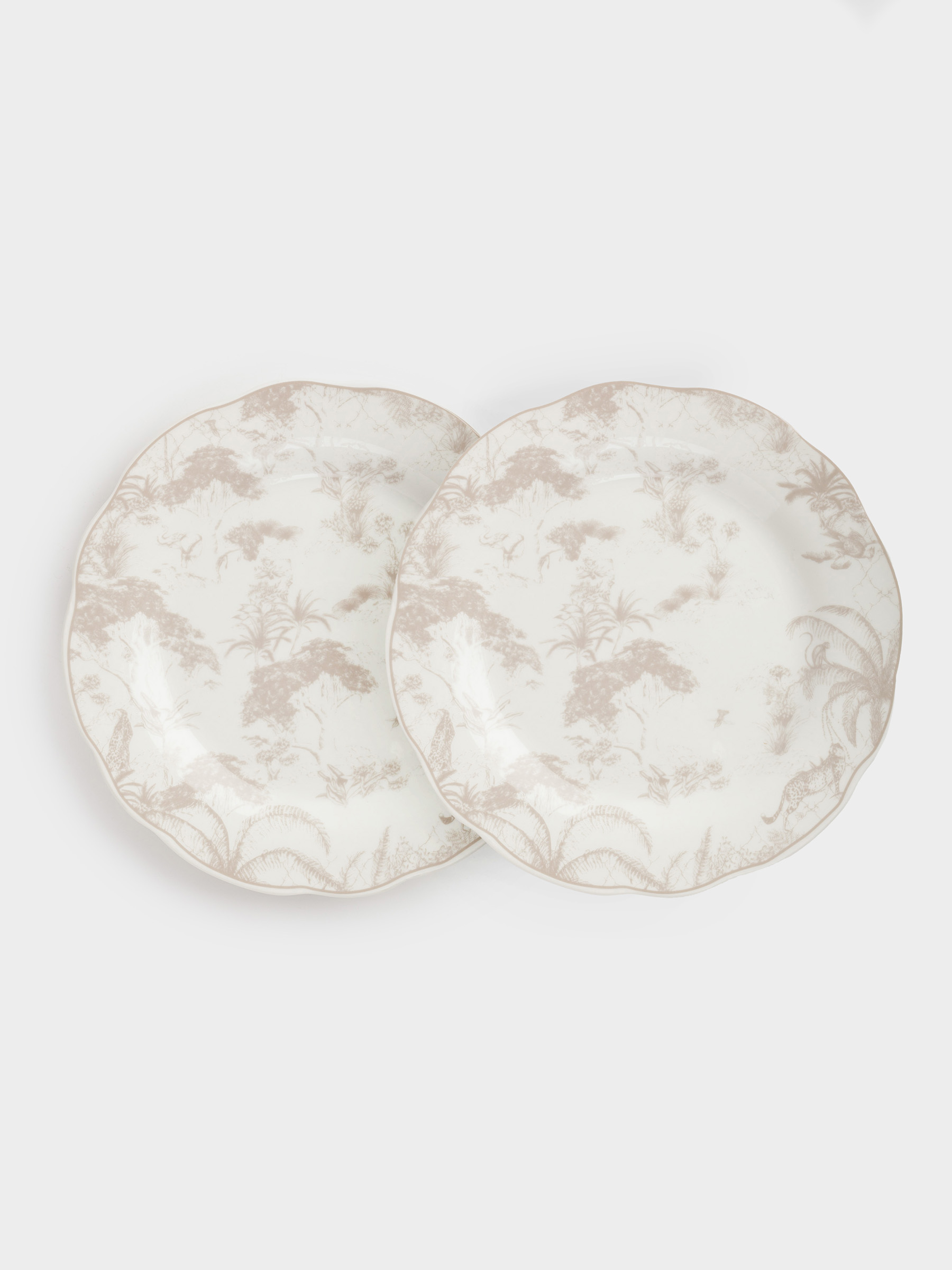 Snack plate, 19 cm, 2 pcs, porcelain P, white and beige, Jungle, Tropical, image-0