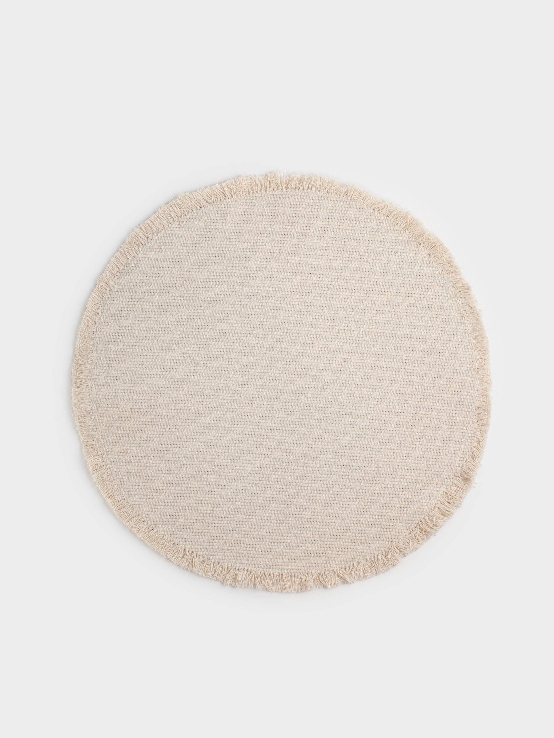 Placemat, 38 cm, with fringe, polyester / cotton, Round, beige, Fringe, image-0