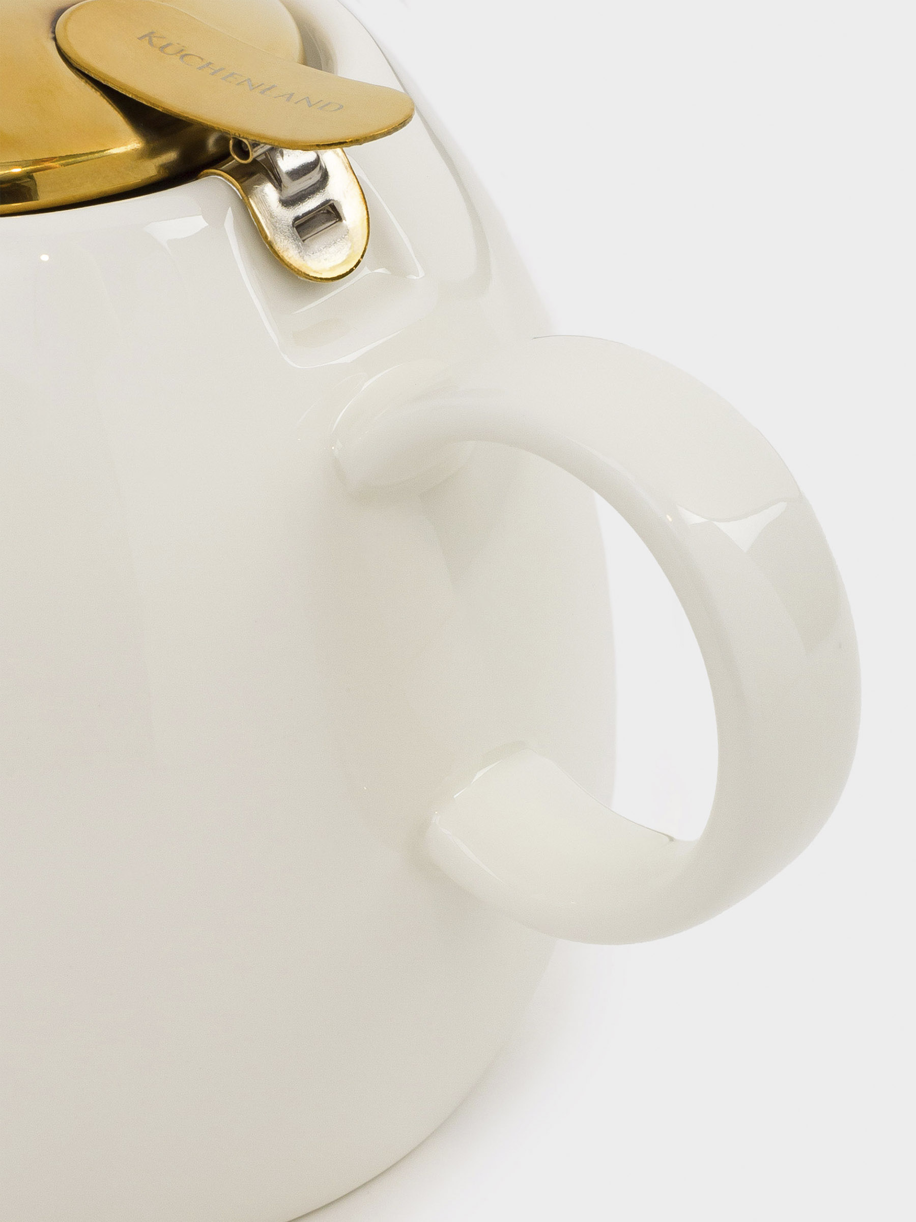 Teapot, 1 l, ceramic / steel, milky gold, Flower, Kettle ceramo, image-3