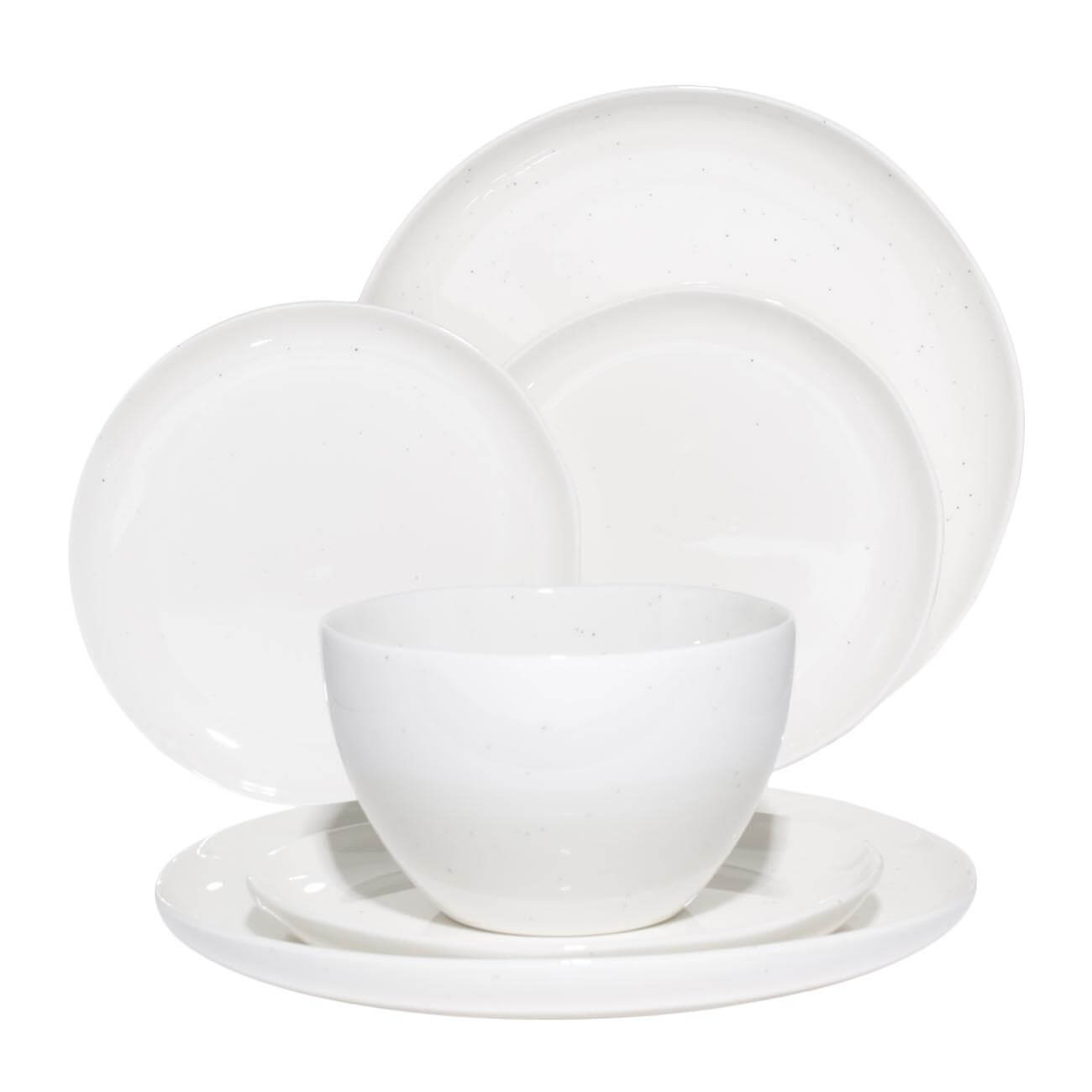 Dining set, 6 pers, 18 pr, porcelain N, milk, Dots, Boho