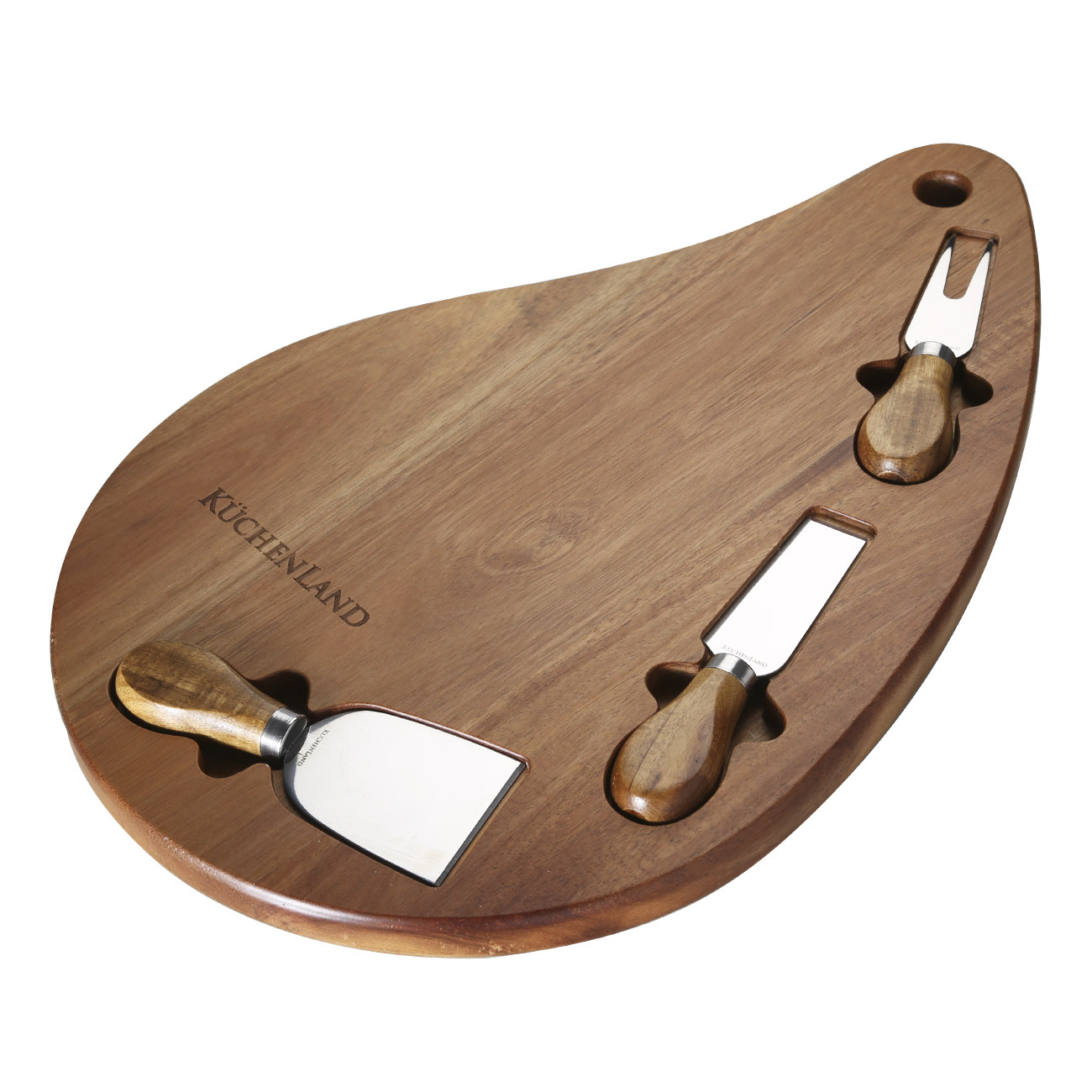 Cheese set, 4 pr, platter board, Steel / Wood, Dark, Drop, Cheese, image-0