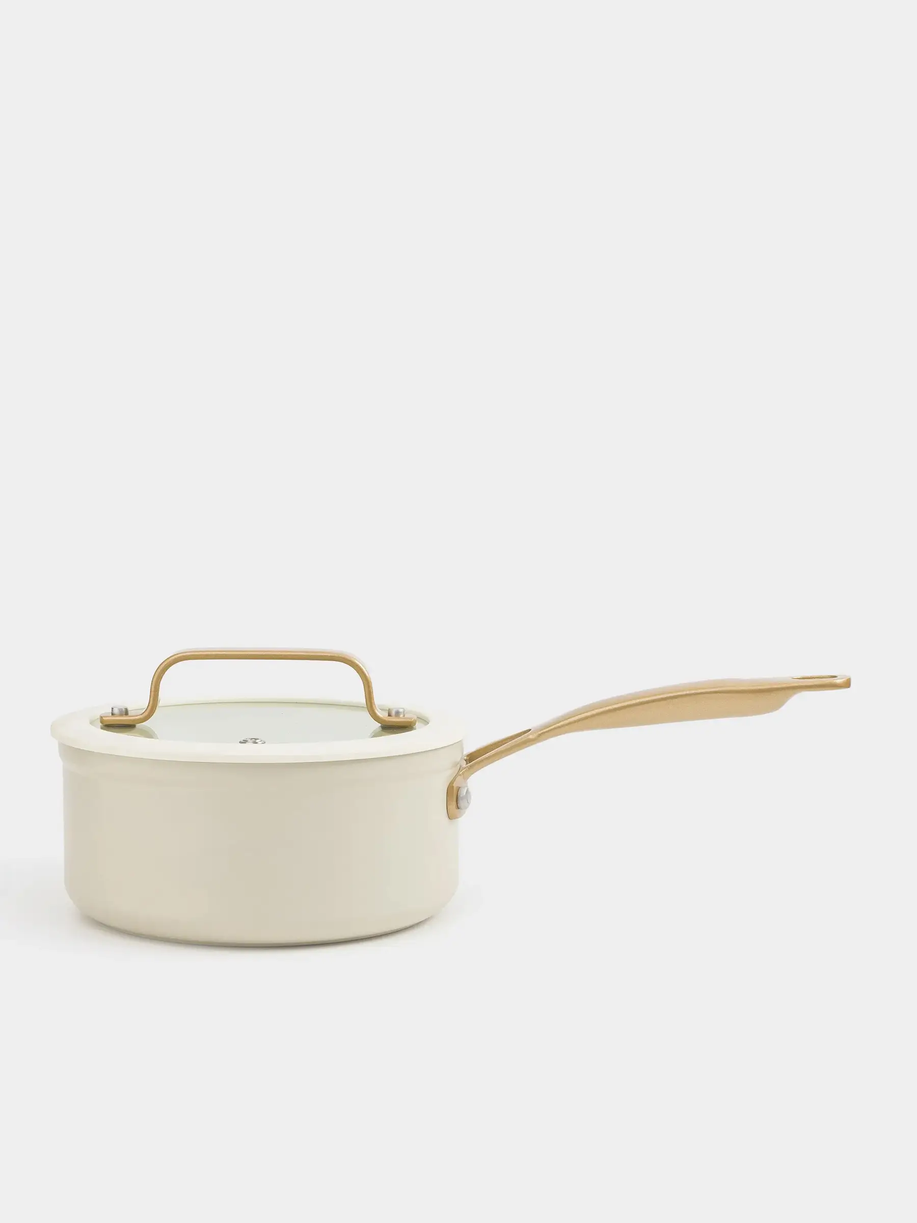 Saucepan, 16 cm, 1.3 l, with lid, coated, aluminum, milky, Piatto gold