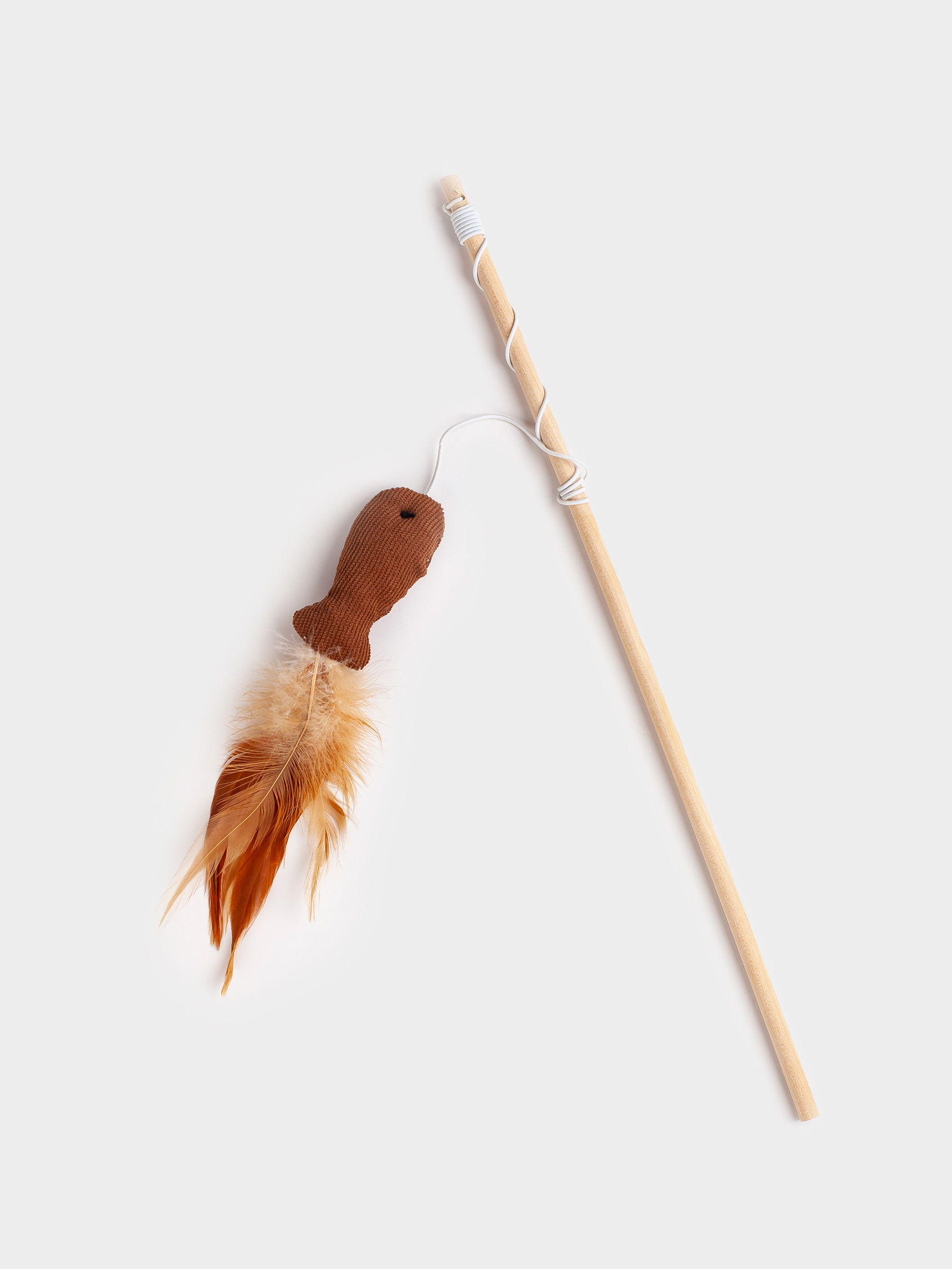 Cat Fishing Rod Toy, 1.1 m, with feathers, Wood / Polyester, Fish, Playful cat, image-1