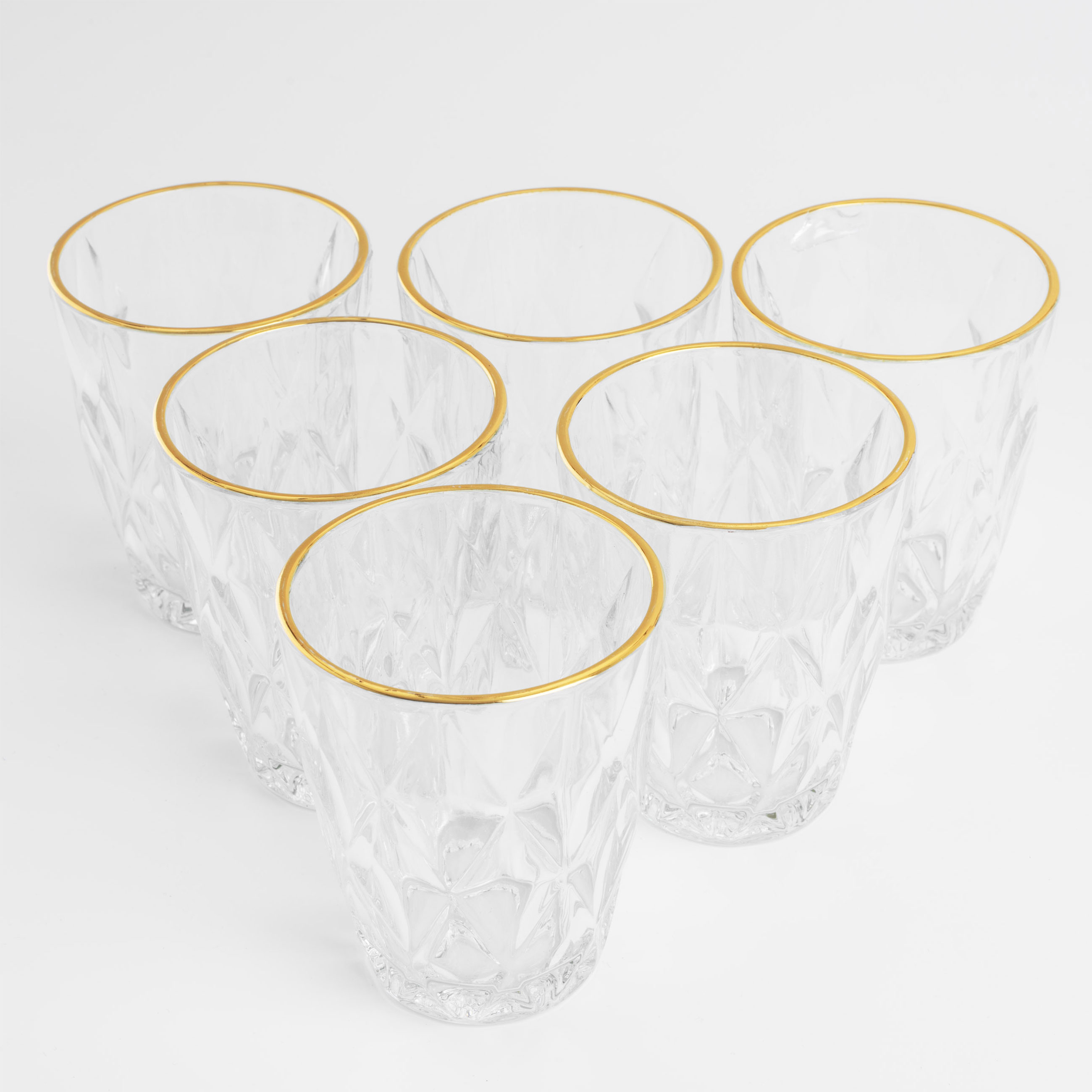 Glass, 10 cm, 270 ml, 6 pcs, glass R, with golden edging, Rhomb gold