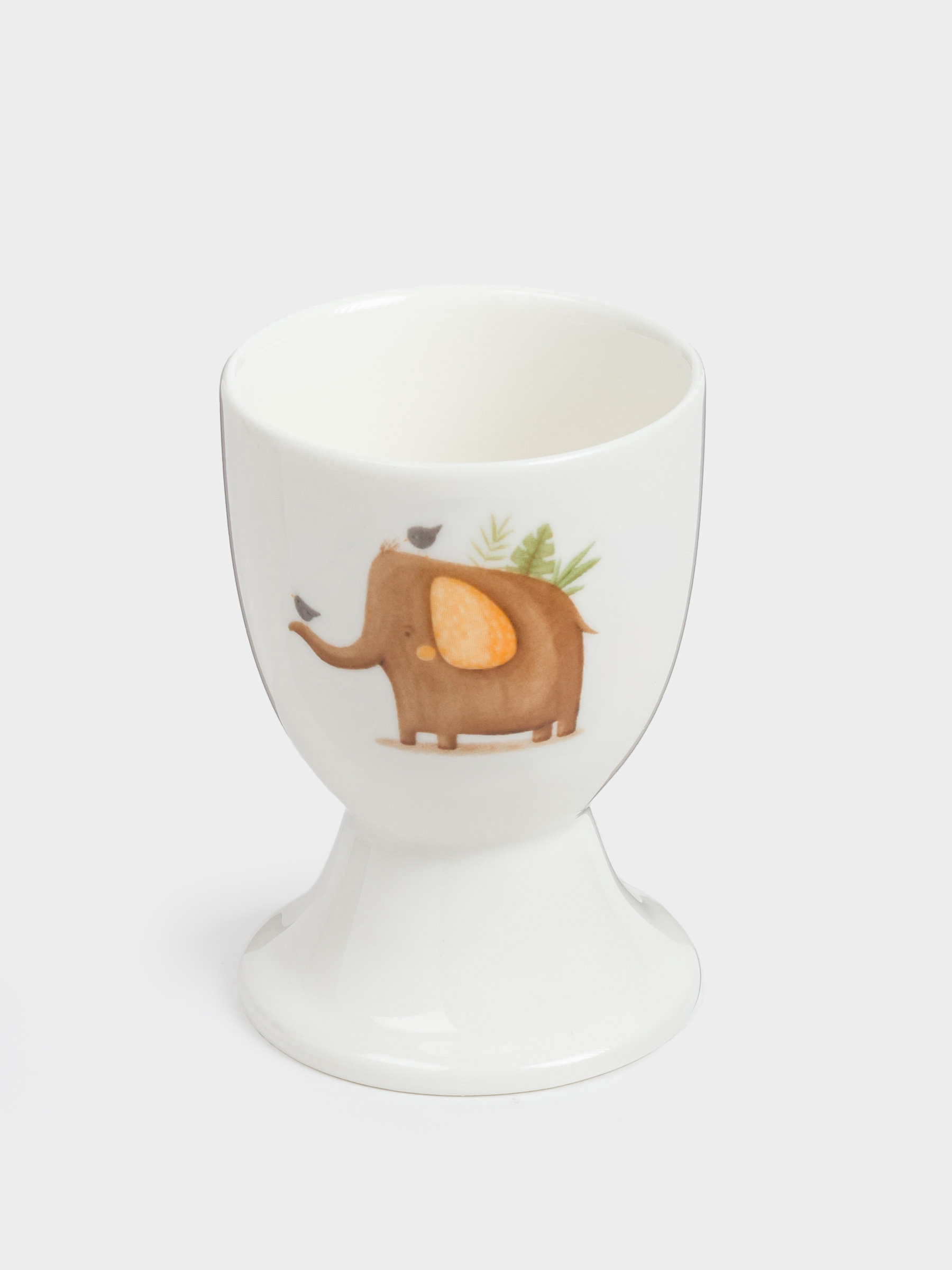 Egg stand for children, 7 cm, porcelain N, white, Elephant and tiger, Jungle, image-1