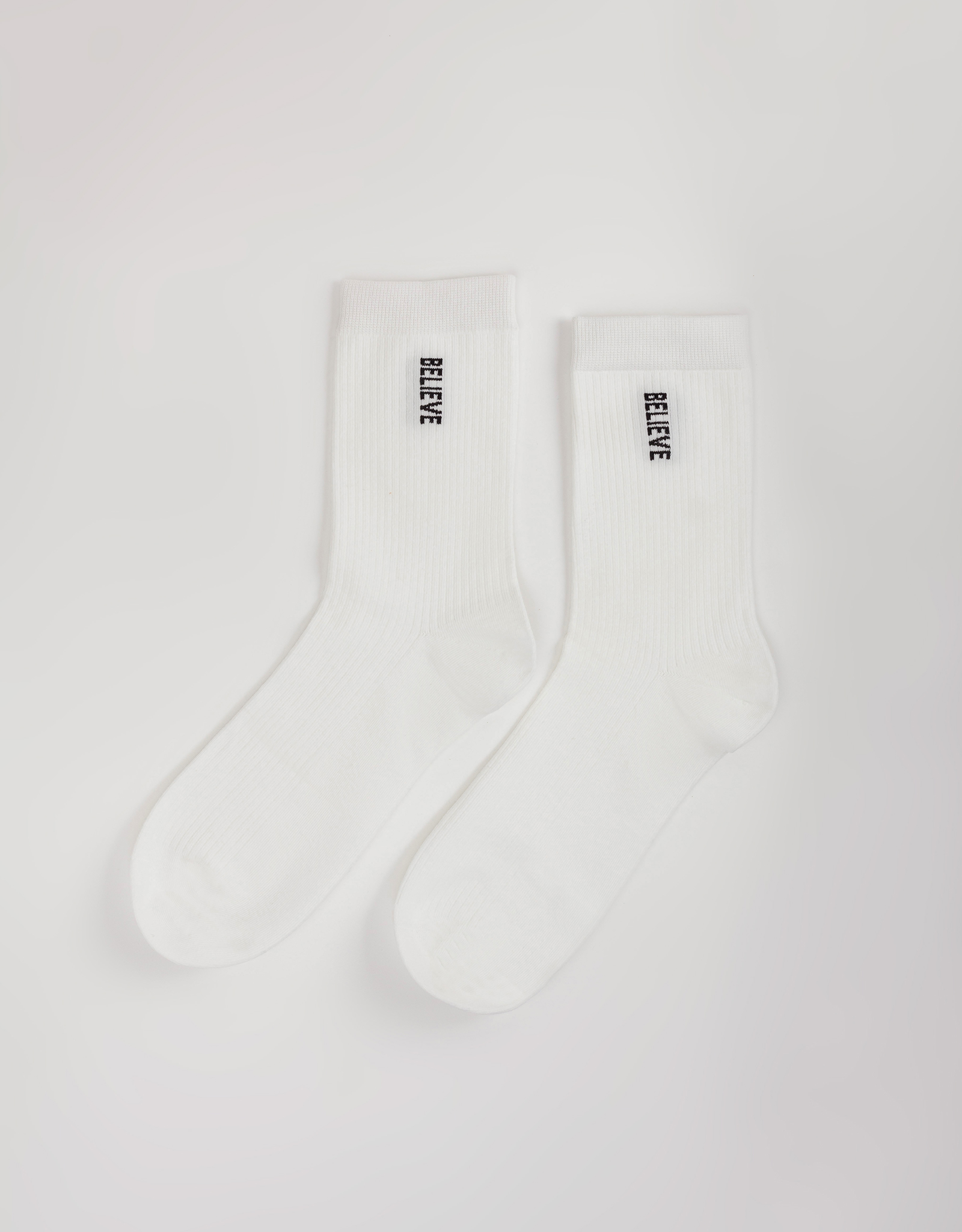 Women's socks, size 36-38, cotton / polyester, white, Believe, Rubchik font