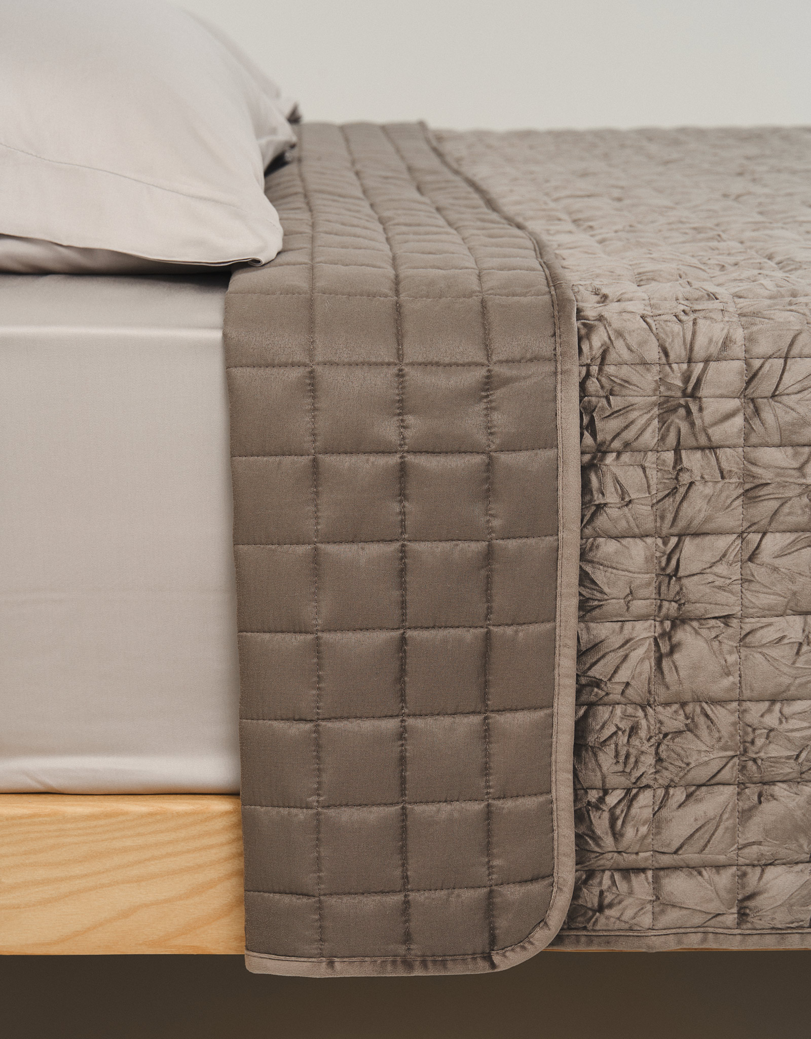 Bedspread, 220x240 cm, quilted, velvet/microfiber, brown, Squares, Stitch velvet, image-2