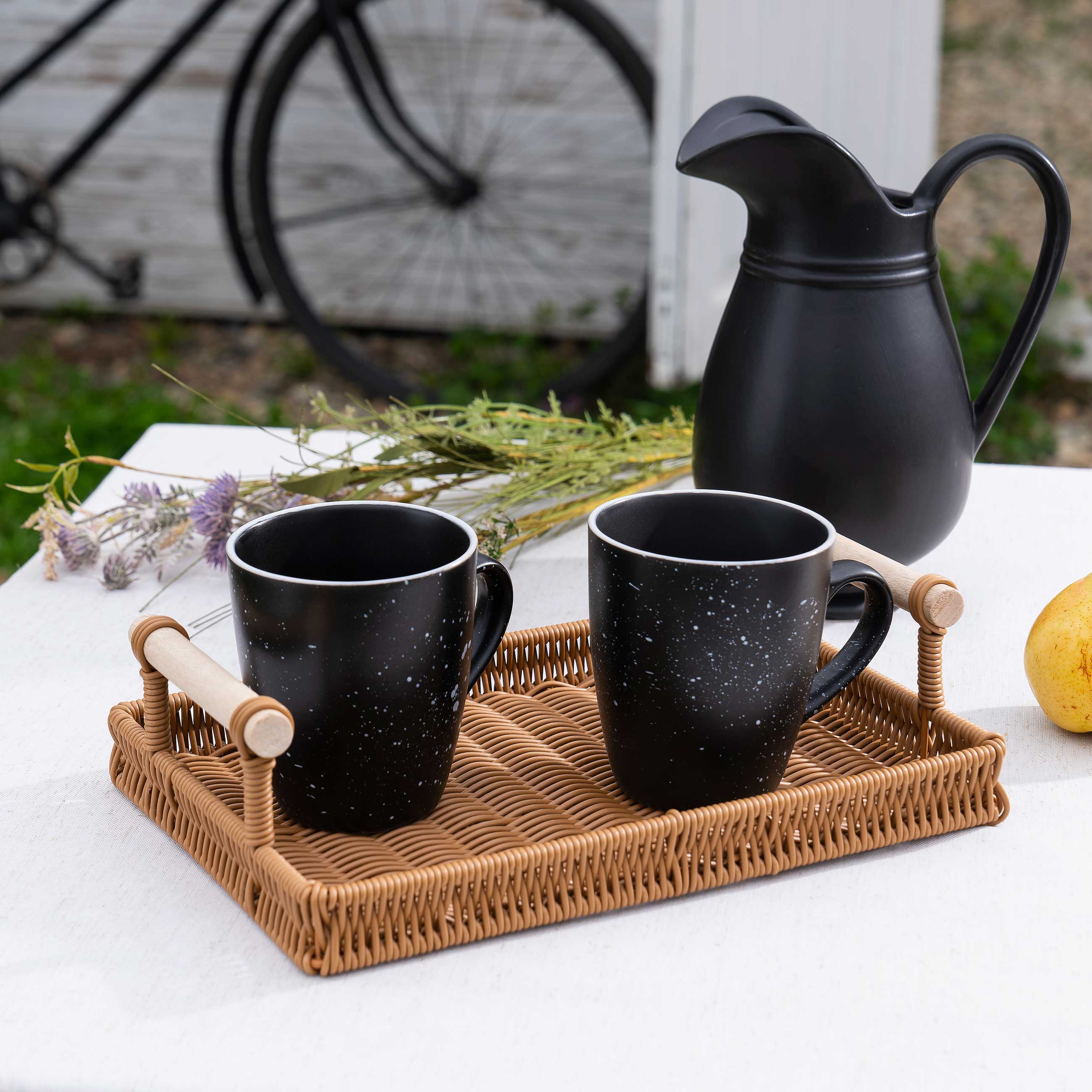 Mug, 400 ml, 2 pcs, ceramic, black, speckled, Particle