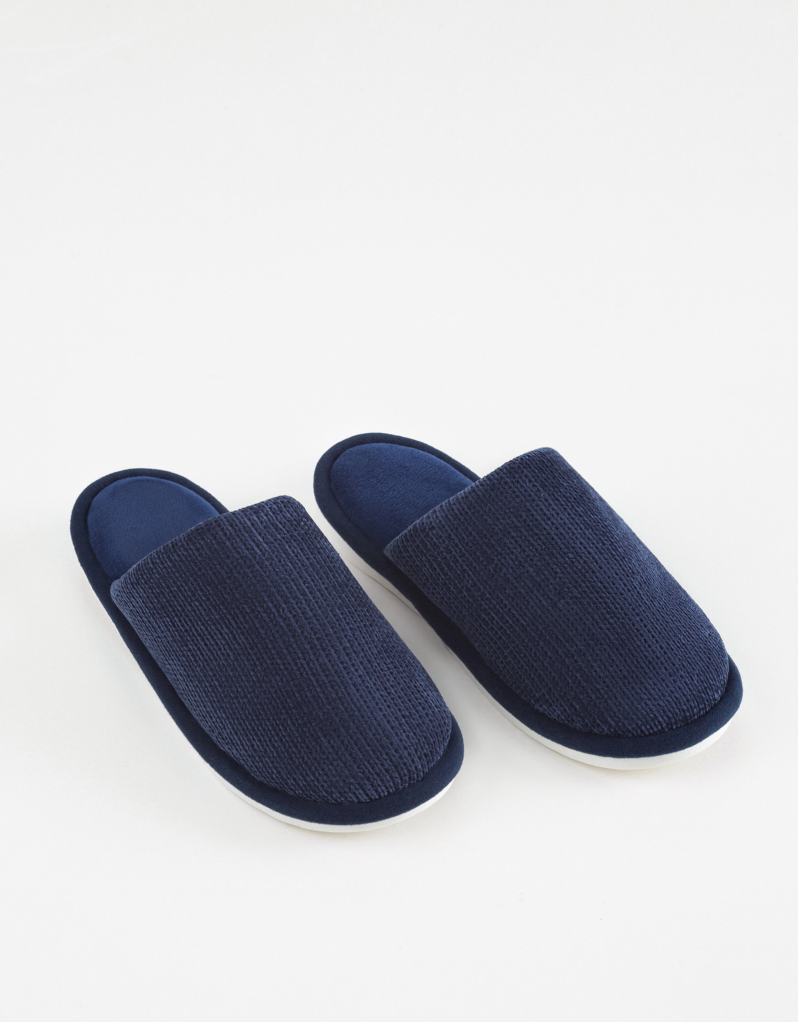 Men's home slippers, p. 42-43, chenille / corduroy, dark blue, Chenille, image-4