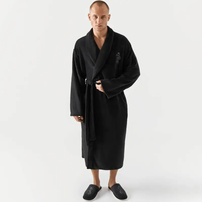 Men's robe, homewear, size L / XL, with long sleeves, Fleece, Black, Snake, Jack