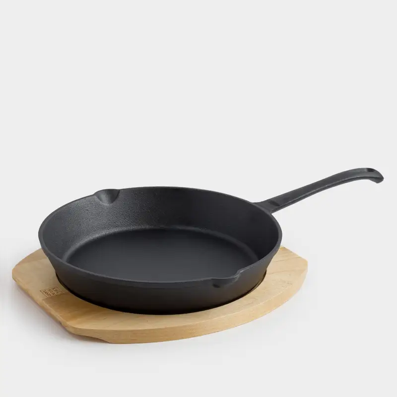 Frying Pan with base, 25 cm, cast iron/wood, round, black, Authentic ,image-0