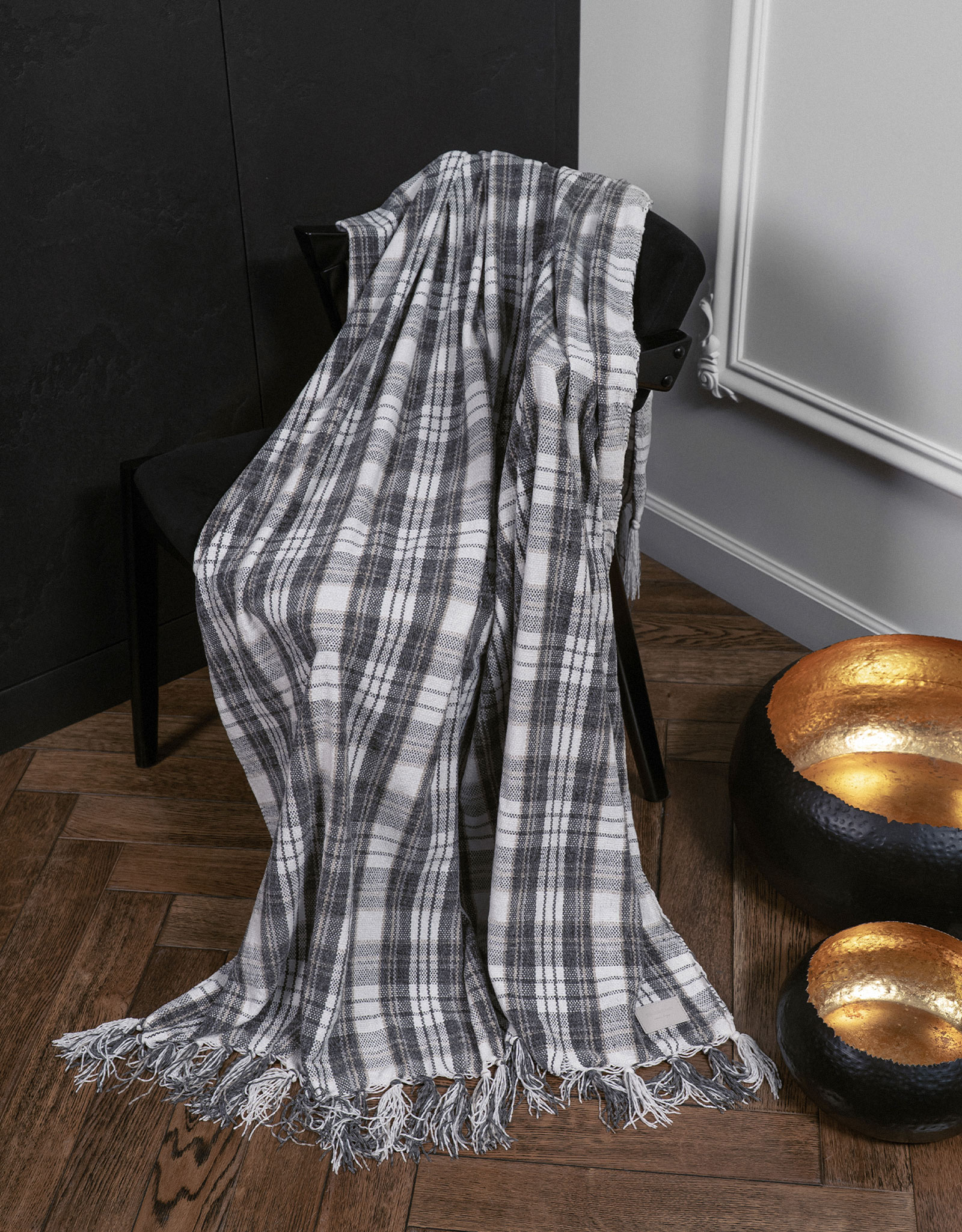 Plaid, 130x170 cm, fringed, chenille, white-brown, Plaid, Hazel, image-2
