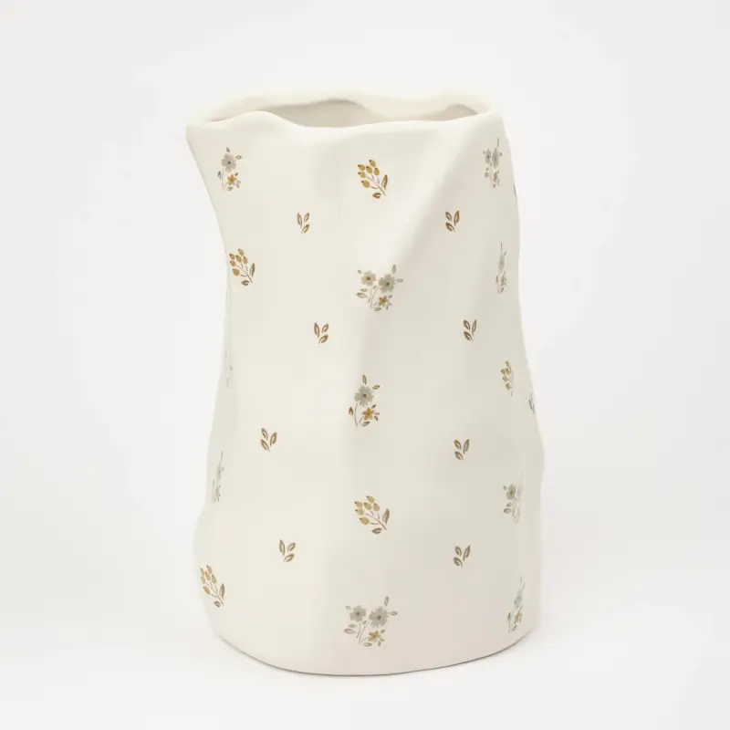 Flower vase, 20 cm, ceramic, milky, Vintage flowers, La flore