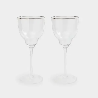 Wine glass, 320 ml, 2 pcs, glass, with silver edging, Rimini silver