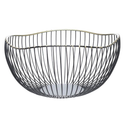 Fruit basket, 26 cm, metal, black, Wavy edge, Twist black