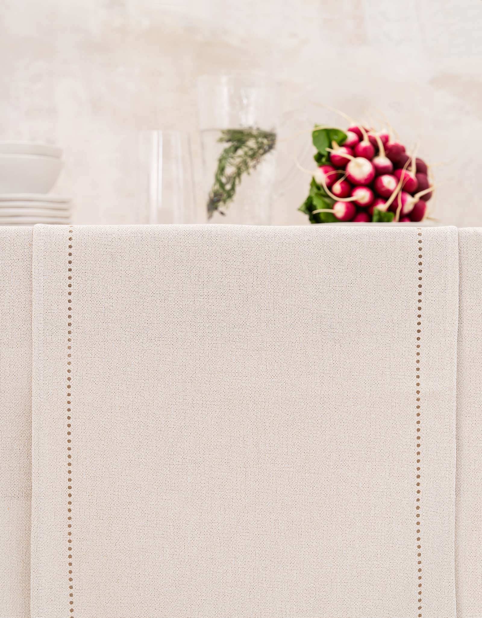 Table runner, 40x160 cm, polyester, silver-cream, Hemstitch