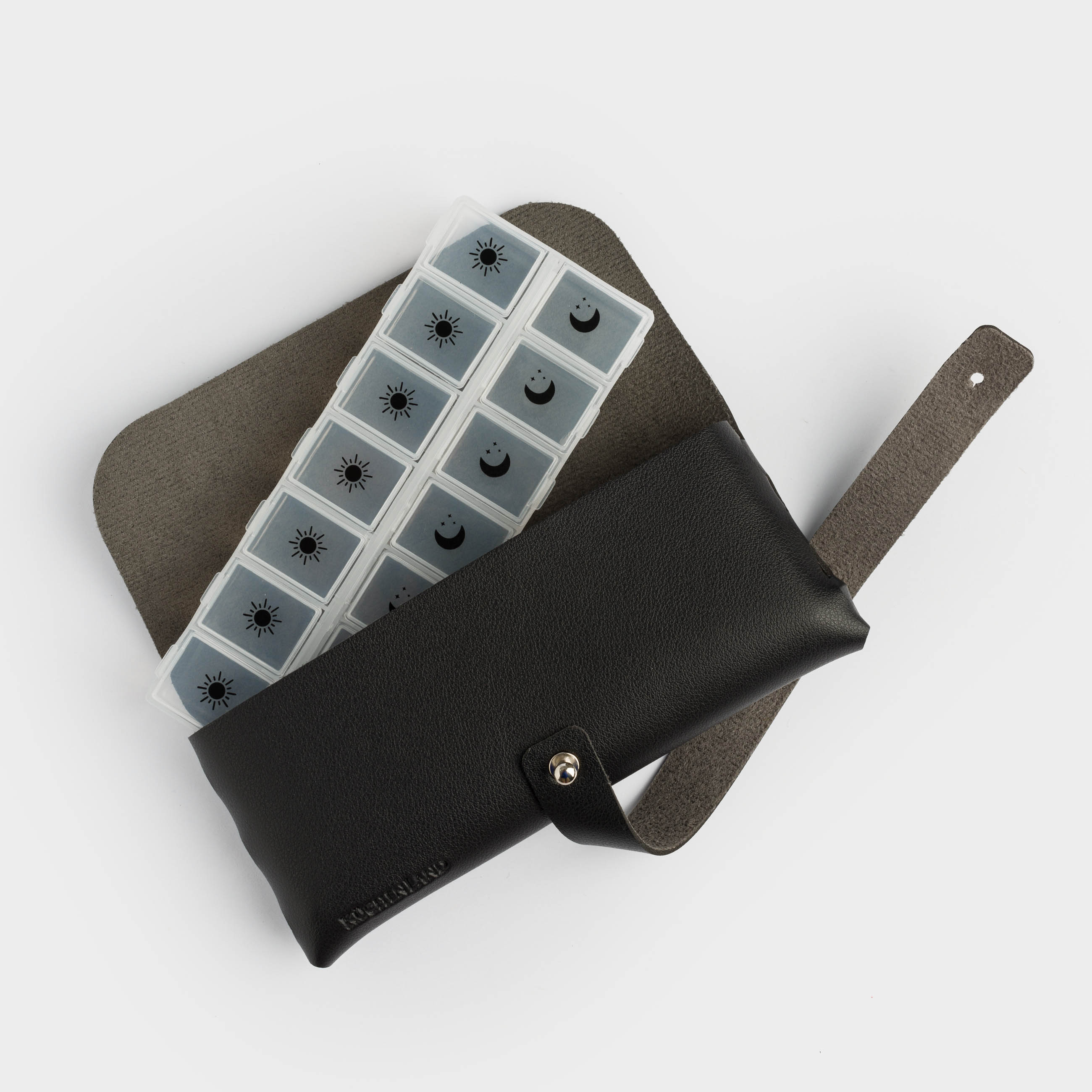 Tablet organizer, 17x8 cm, with case, PU leather / Plastic, Black, Compact black