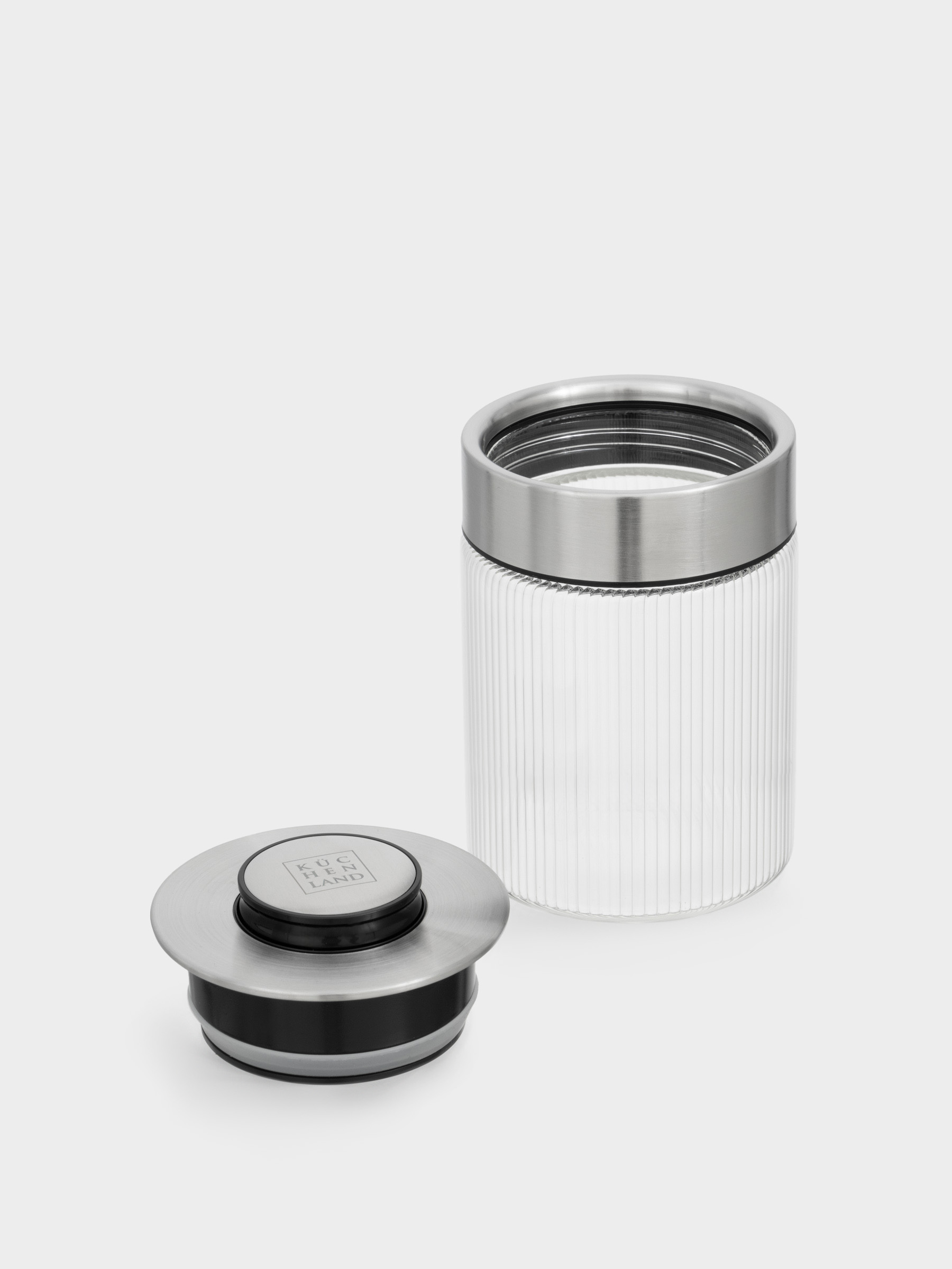 Bulk products jar, 700 ml, with vacuum lid, glass B, Ribby steel, image-3