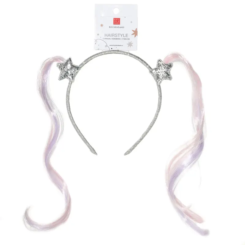 Carnival headband, 17 cm, children's, polyester / plastic, Strands with stars, Hairstyle ,image-0