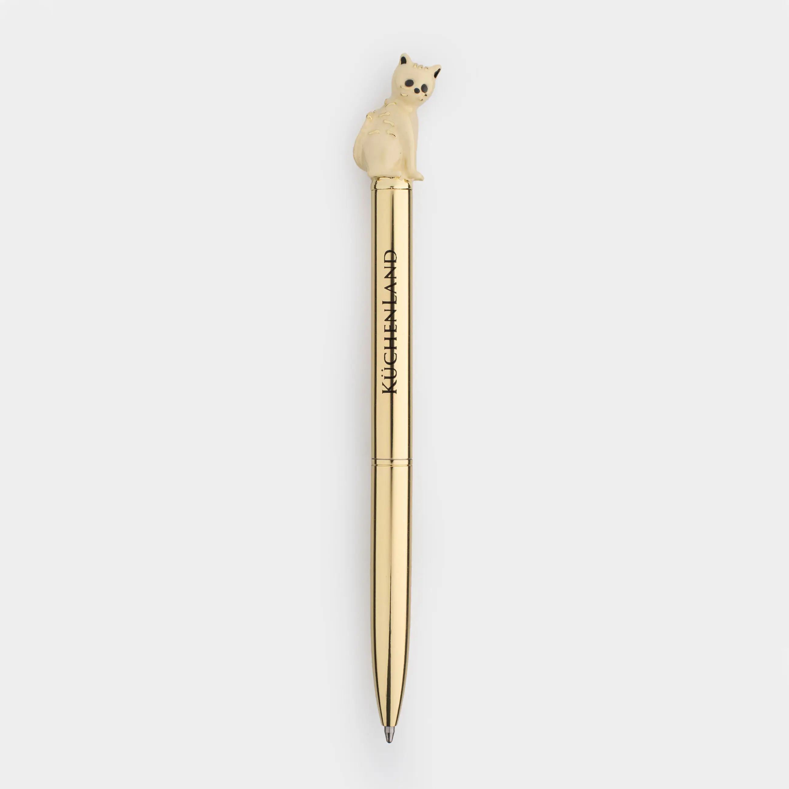 Ballpoint pen, 14 cm, with a figure, steel, gold, Beige cat, Draw figure