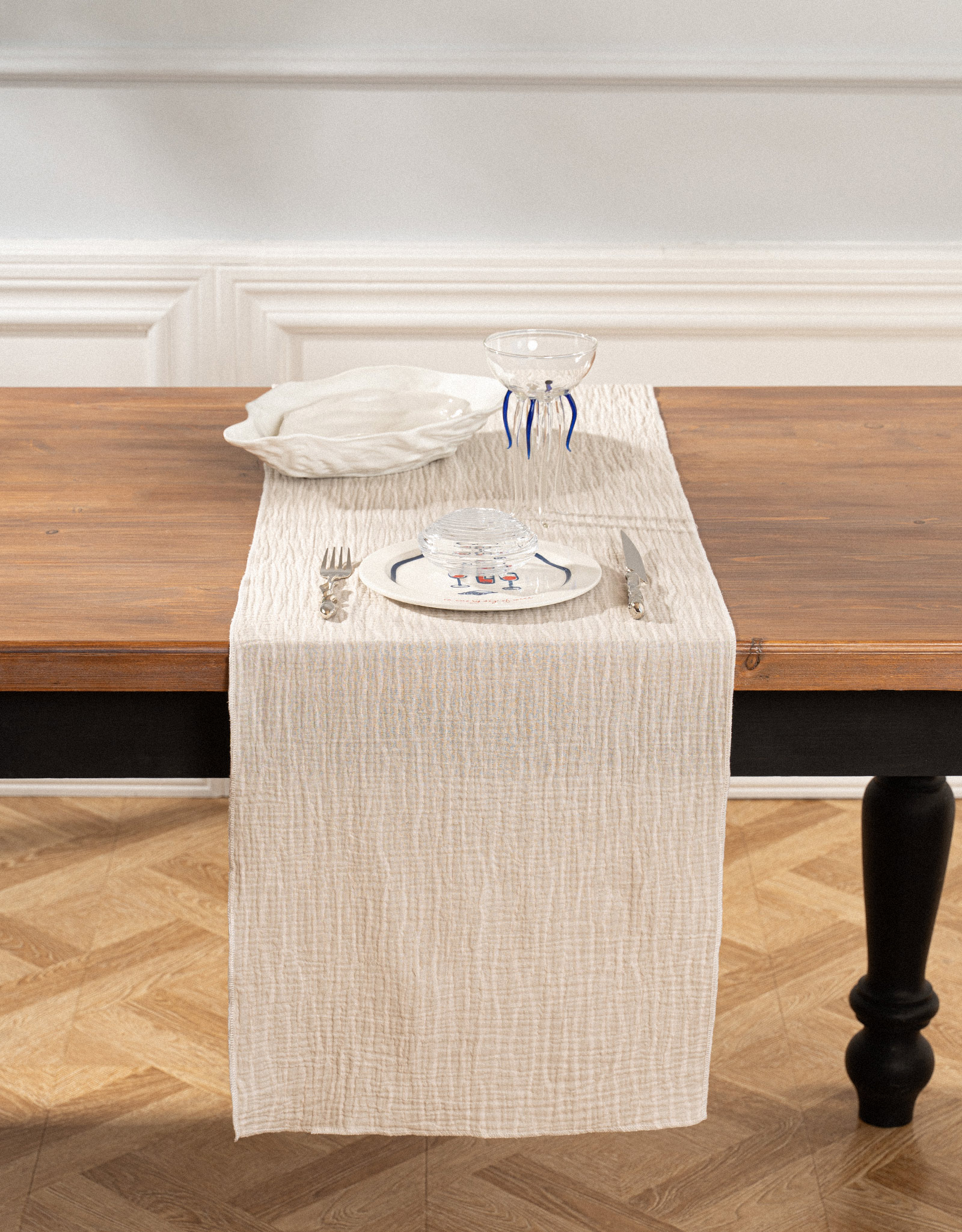 Table runner, 40x160 cm, muslin, milky, Design, Muslin print, image-2