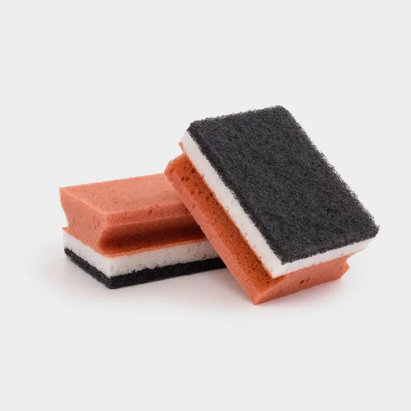 Dish washing sponge, 10x7 cm, 4 pcs, foam rubber / abrasive, rectangular, brown-gray, Clean
