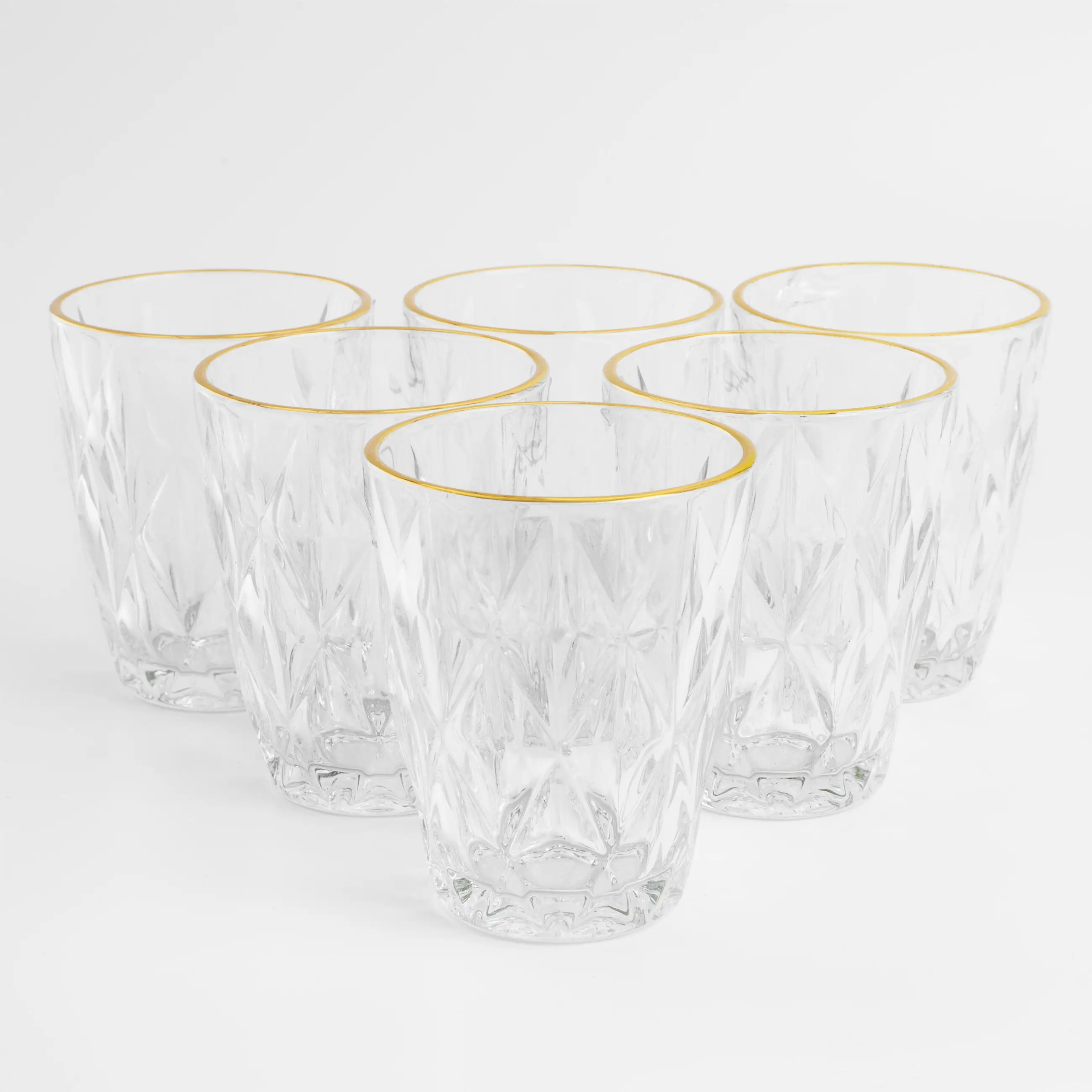 Glass, 10 cm, 270 ml, 6 pcs, glass R, with golden edging, Rhomb gold, image-0