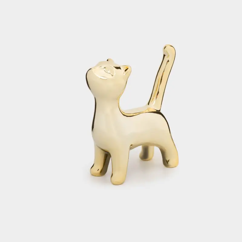 Jewelry holder, 9 cm, porcelain P, golden, cat, Cat