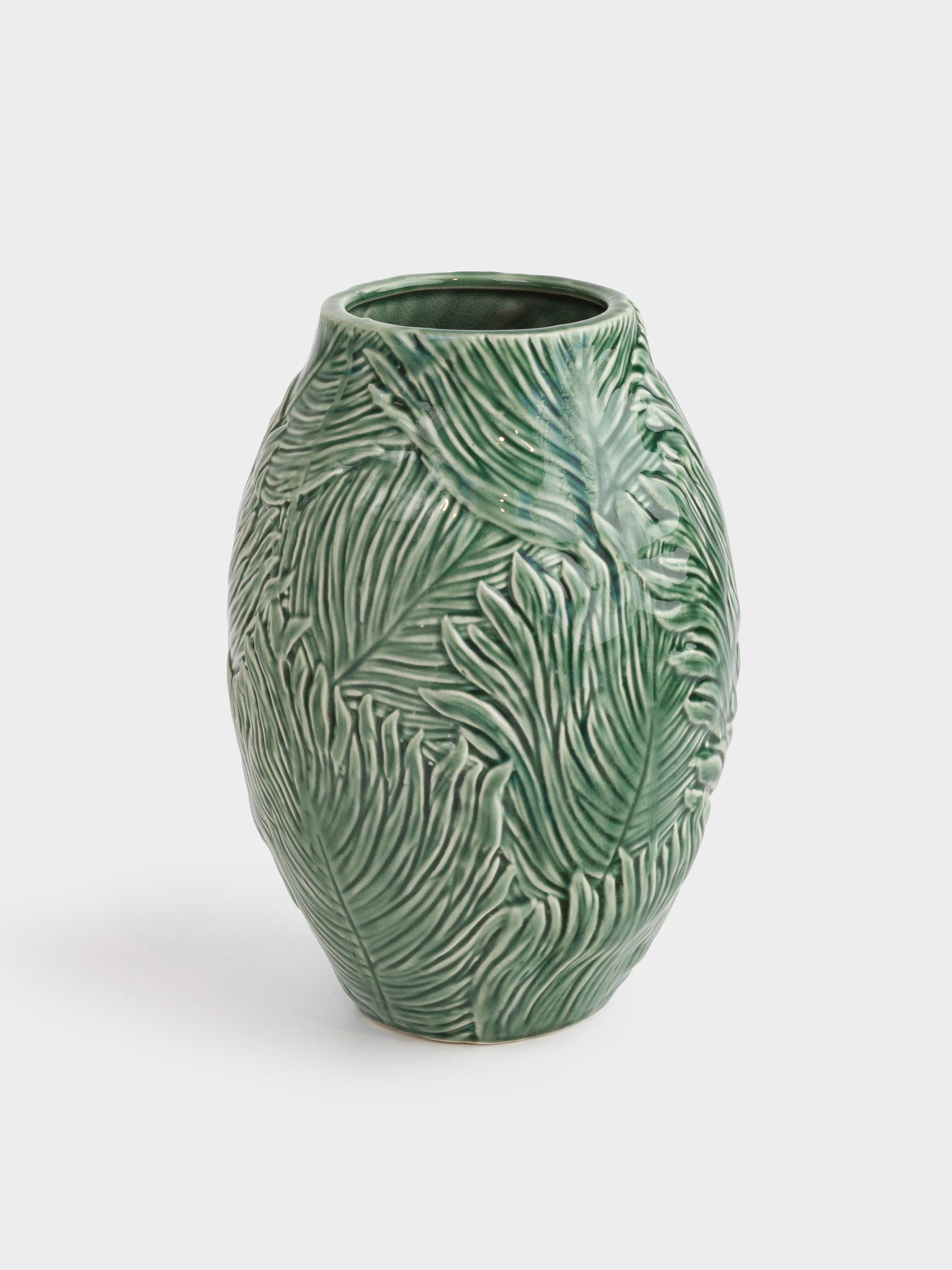 Flower vase, 23 cm, ceramic, Green, Tropical leaves, Tropical, image-0