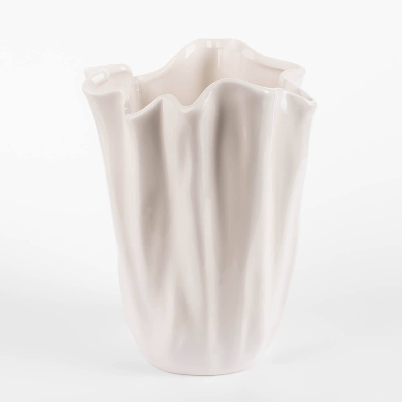 Flower vase, 25 cm, ceramic, milky, Crumpled effect, Crumple