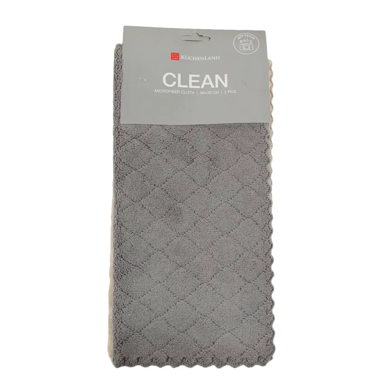 Kitchen cloth, 30x30 cm, 2 pcs, microfiber, beige/gray, Pile with patterns, Clean, image-0