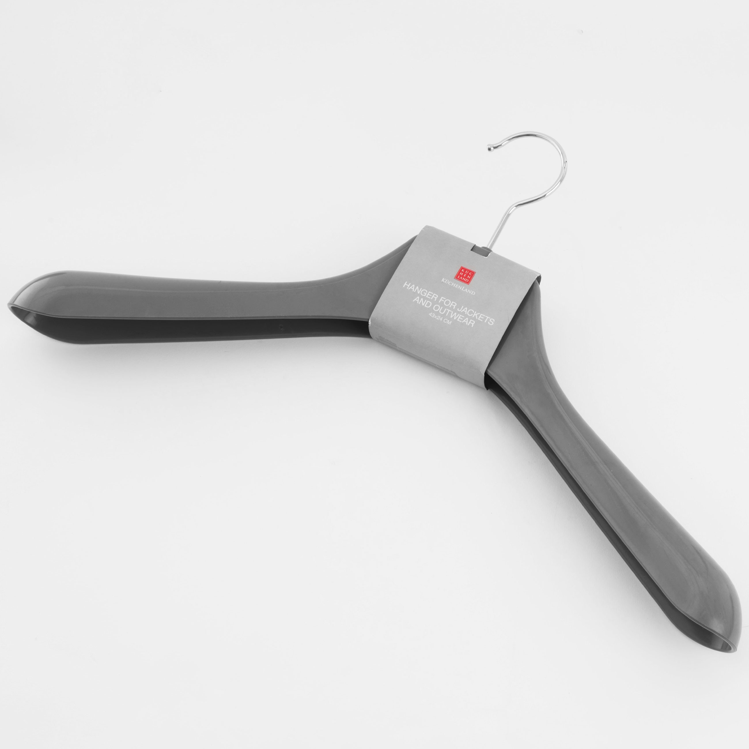 Coat hanger, 43 cm, for jackets and outerwear, plastic, grey