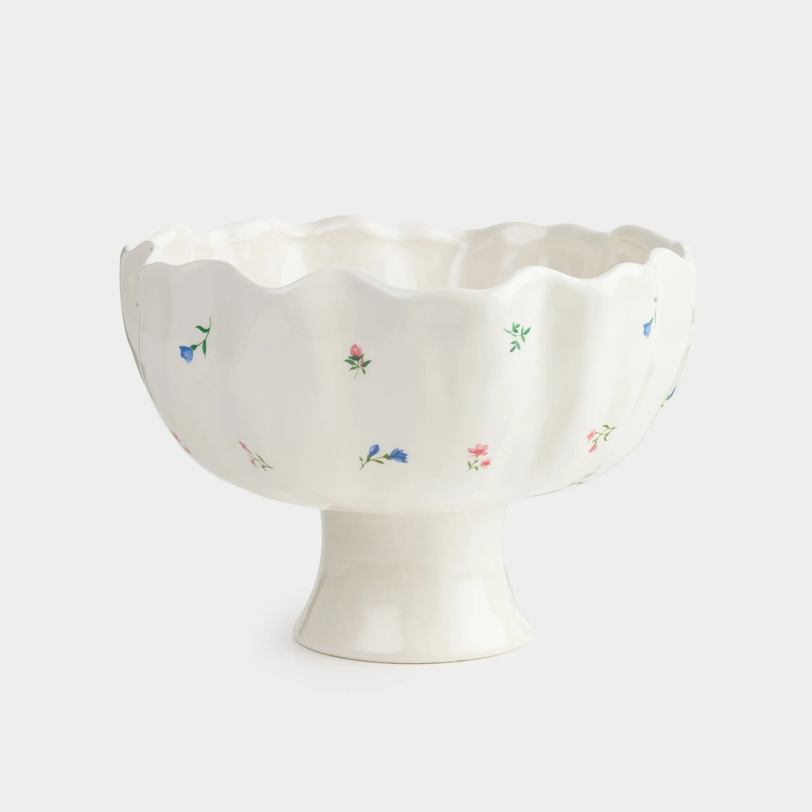 Fruit bowl, 22x15 cm, on a leg, ceramic, milky, Flowers, El flora, image-0