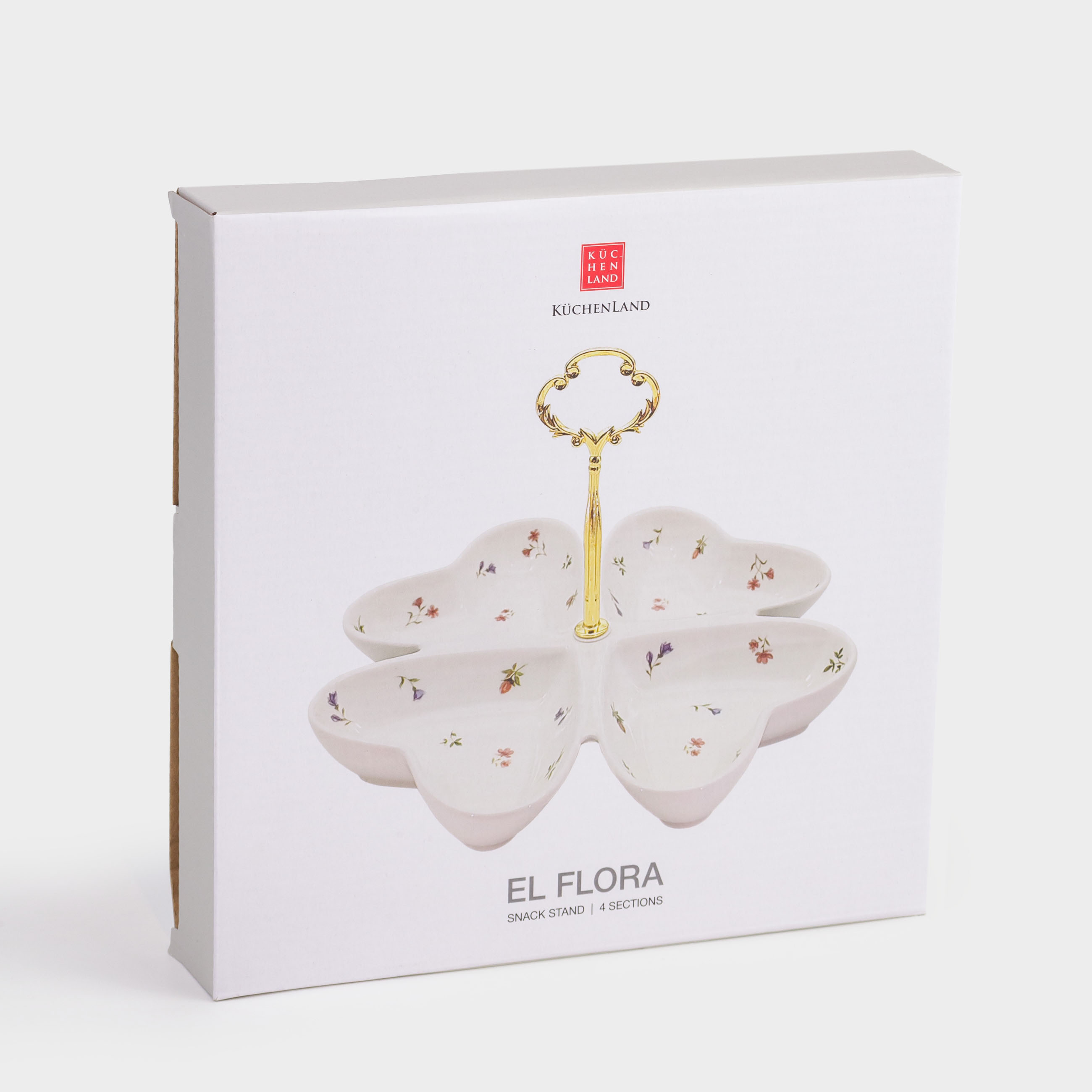 Snack stand, 23x17 cm, 4 compartments, with handle, ceramic / steel, Heart in flowers, El flora, image-5