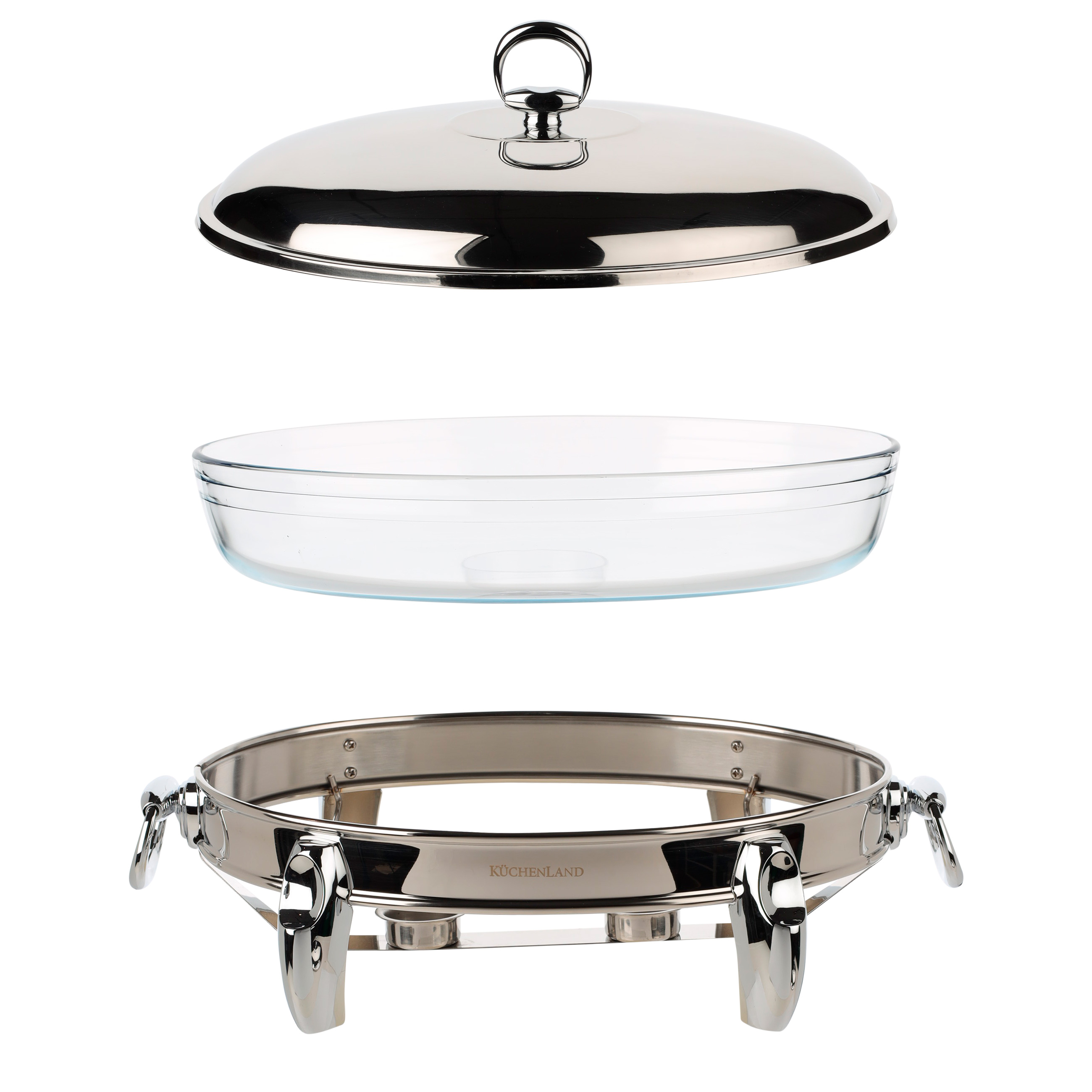 Heated dish, 42x25 cm, glass T / steel, oval, Acero