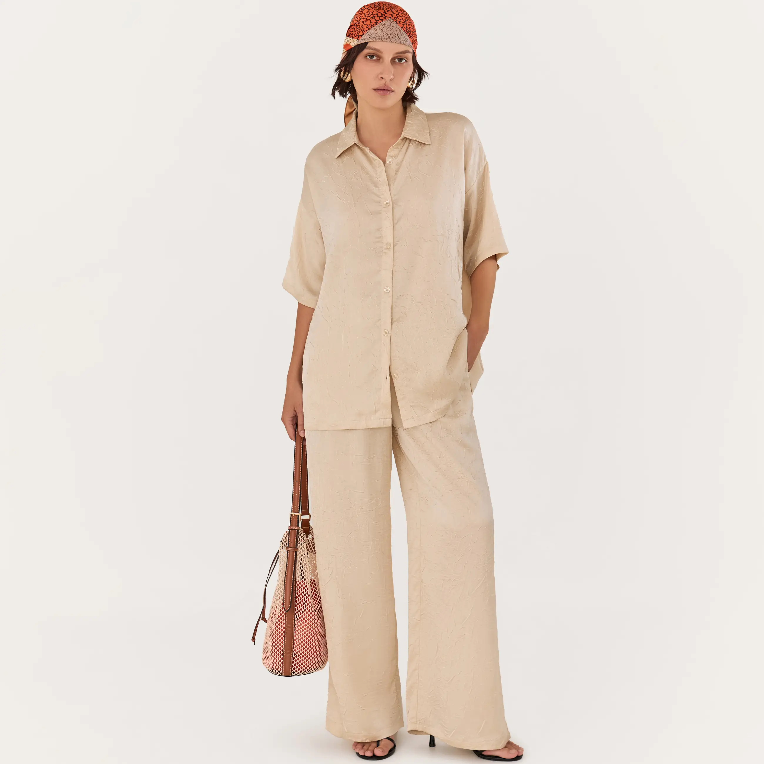 Women's trousers, size L, polyester, gold, Rosalinda