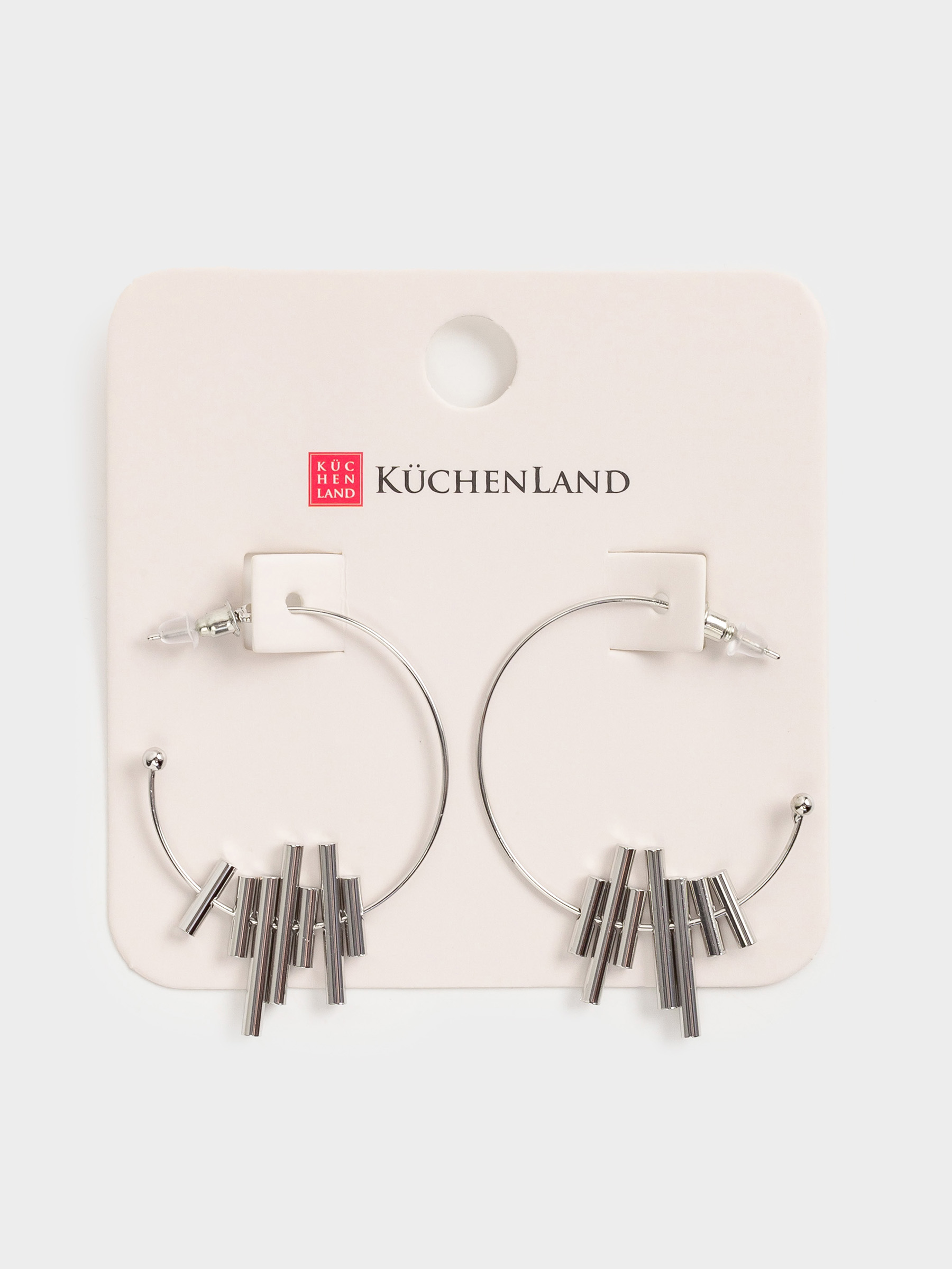 Stud earrings, 4 cm, metal, silver, Rings, Chain weaving