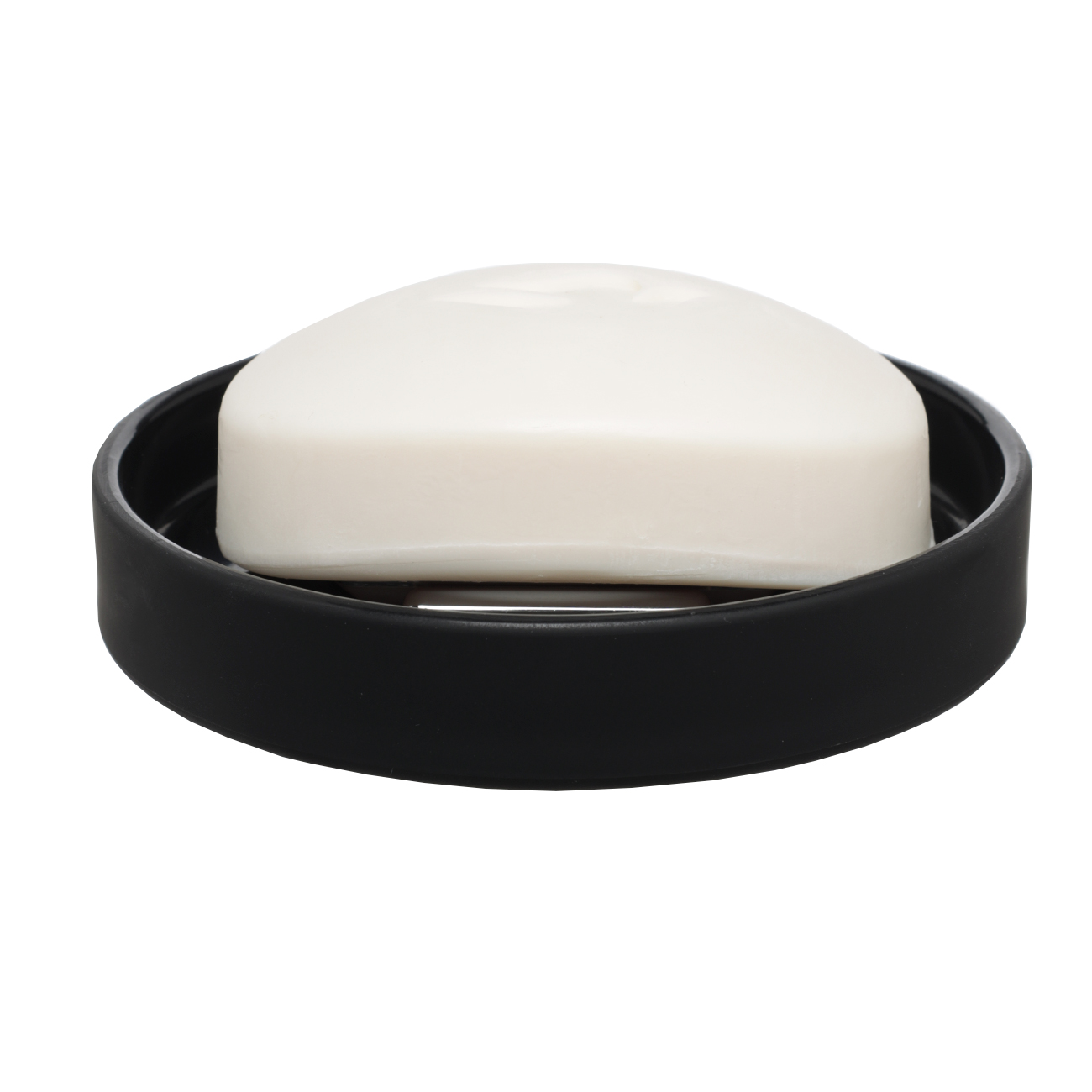 Soap dish, 12 cm, plastic, round, black, Loft style