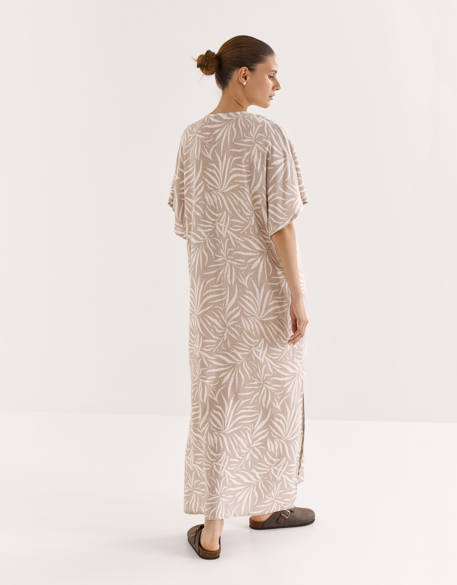 Women's dress, maxi, size L, with short sleeves, viscose, sand, Almi, image-5