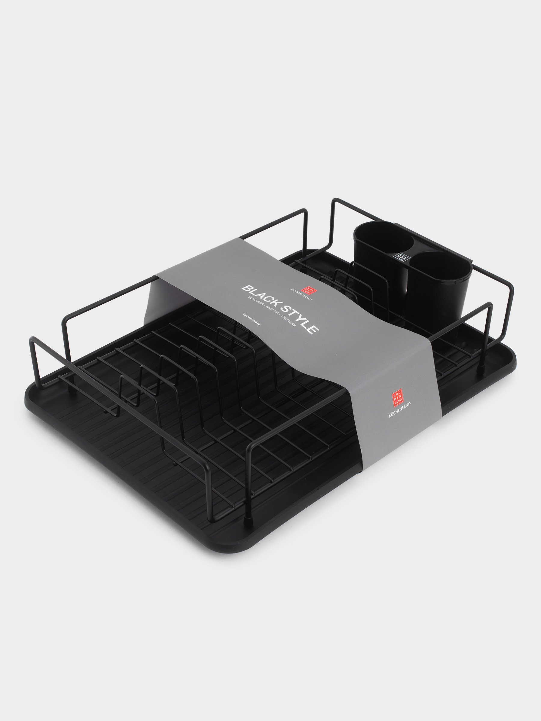 Dish rack, 42x27 cm, with tray, plastic / metal, black, Black style, image-6