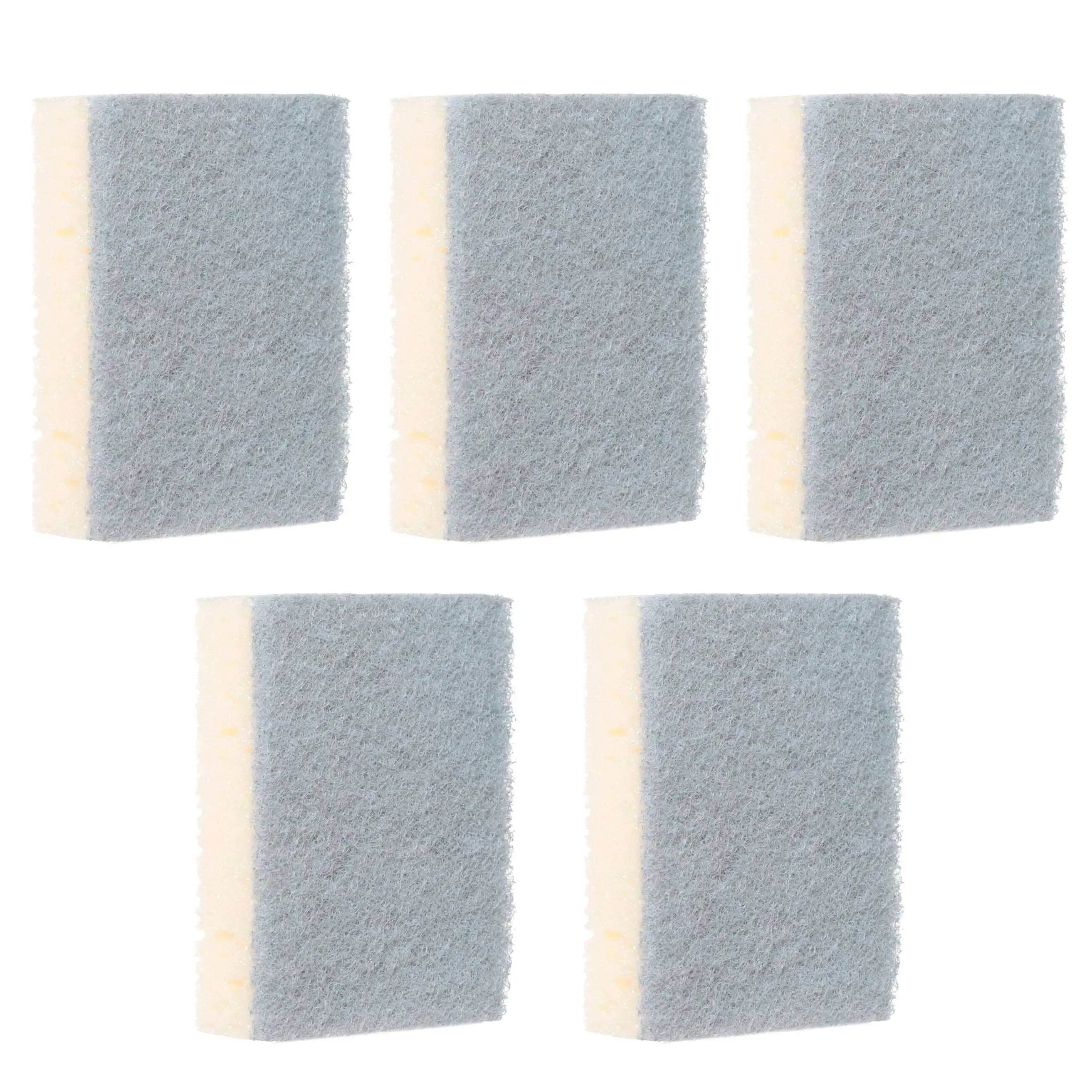 Dish washing sponge, 10x7 cm, 5 pcs, foam rubber / abrasive, rectangular, beige-gray, Clean, image-0