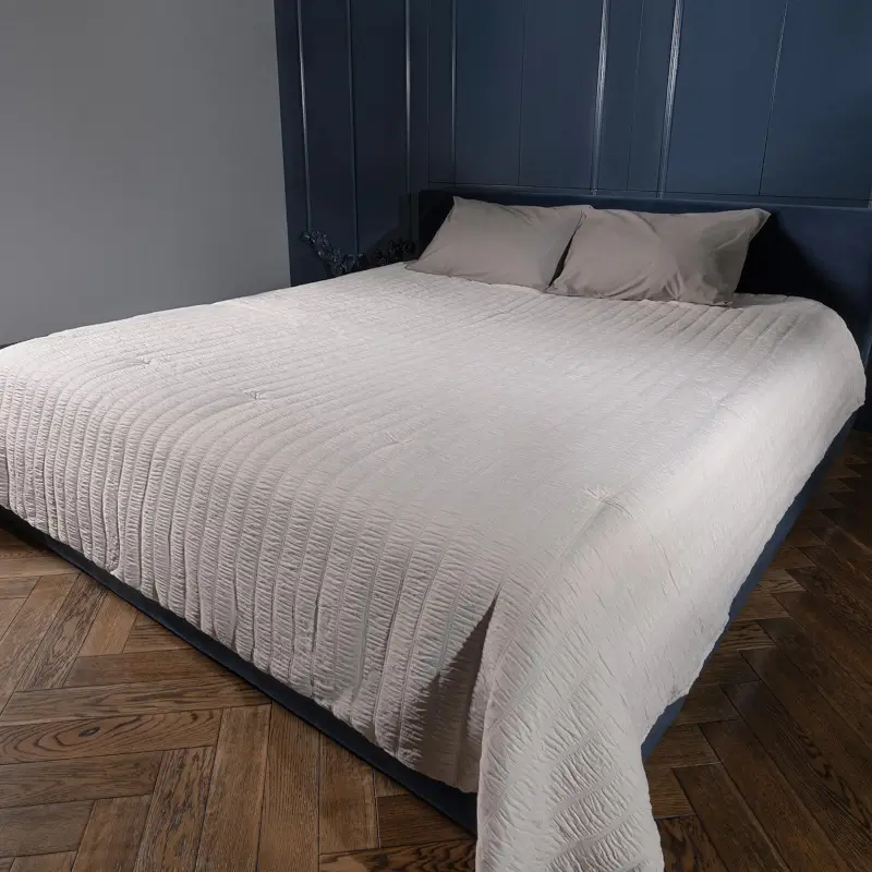 Bedspread, 220x240 cm, quilted, polyester / microfiber, beige-gray, Stripes, Stitch ,image-0