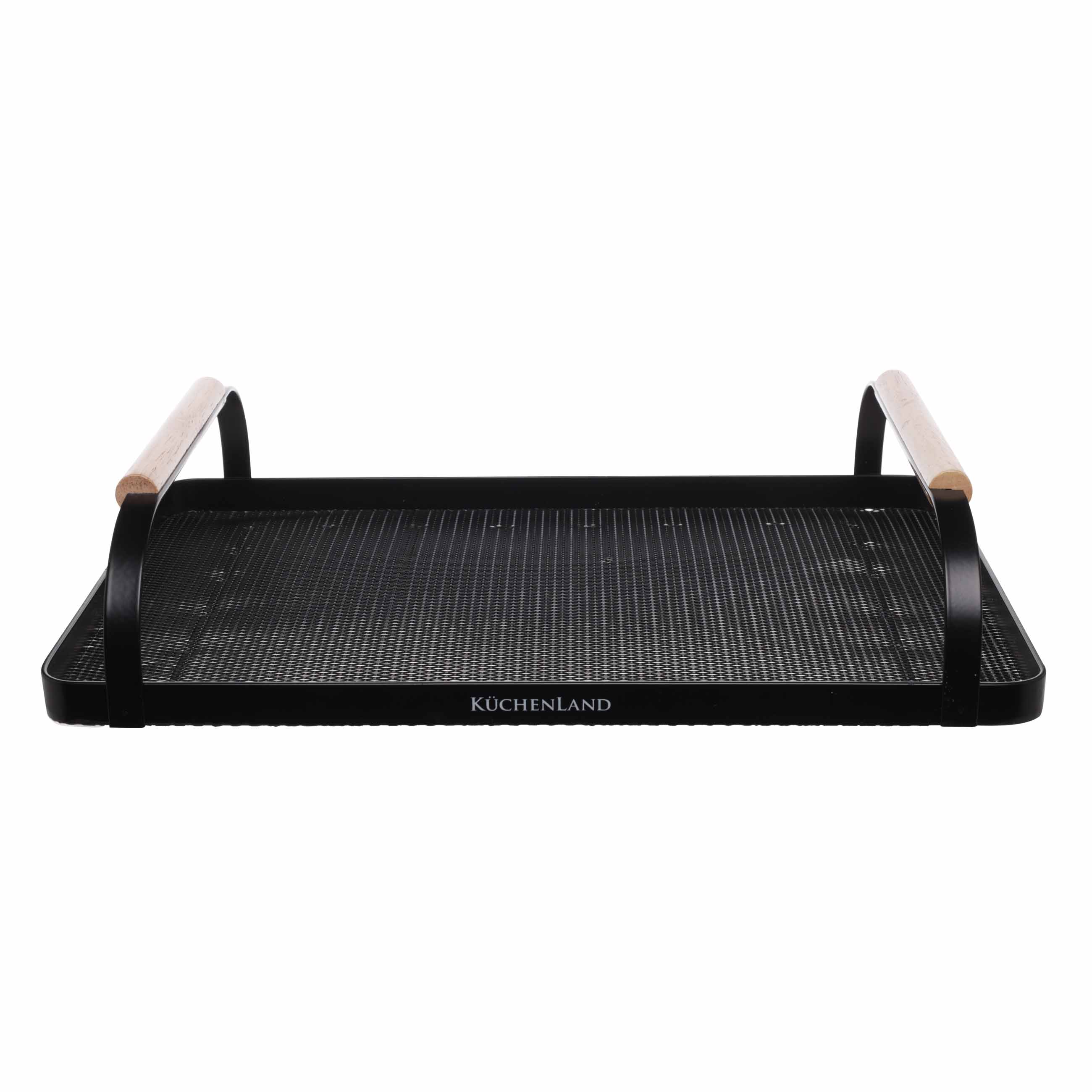Tray, 33x23 cm, with handles, metal / wood, rectangular, black, Black style