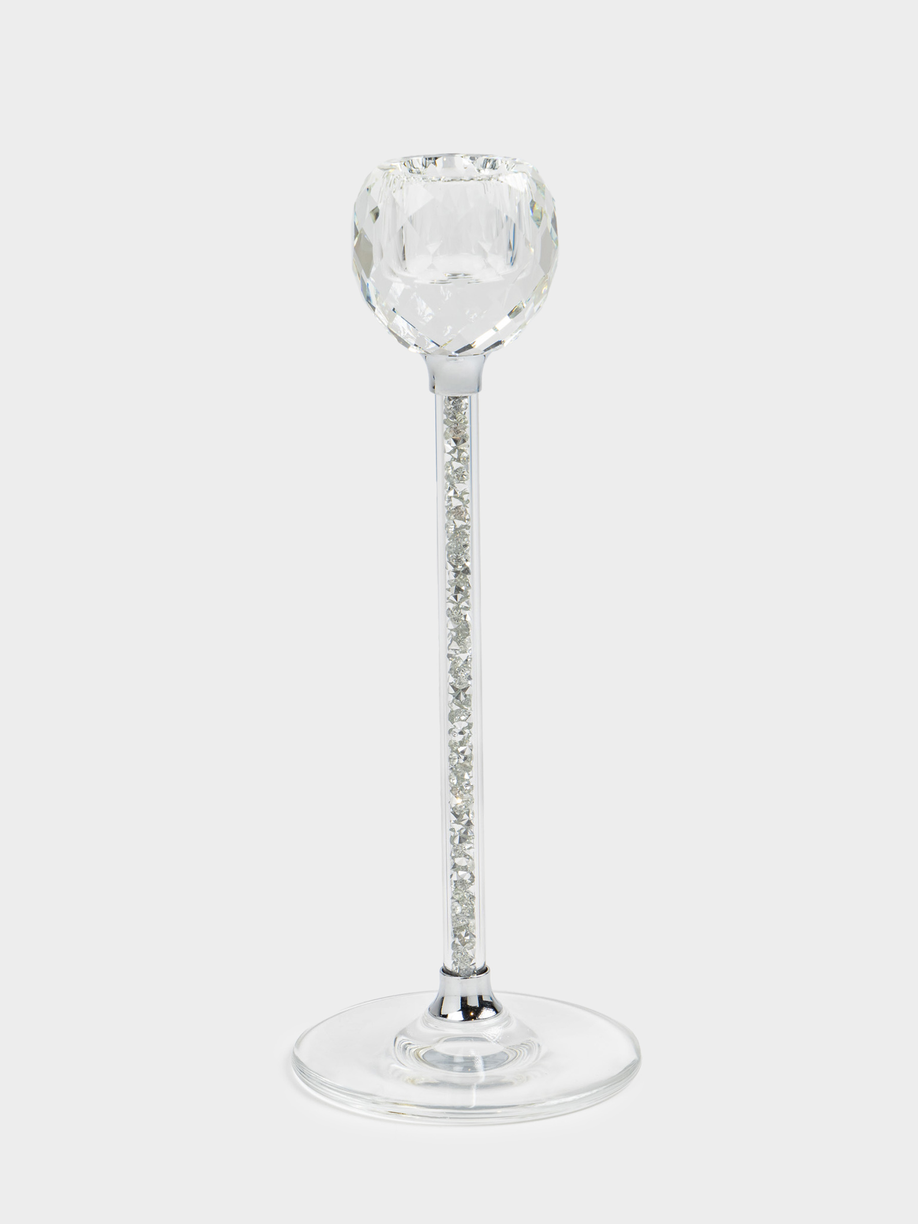 Candlestick, 21 cm, for a thin candle, on a leg, glass / rhinestones, Diamond, image-0