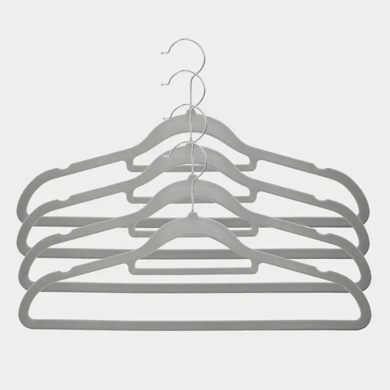 Hanger-hangers, 41 cm, 4 pcs, with a loop for ties/belts, flock, gray, Household