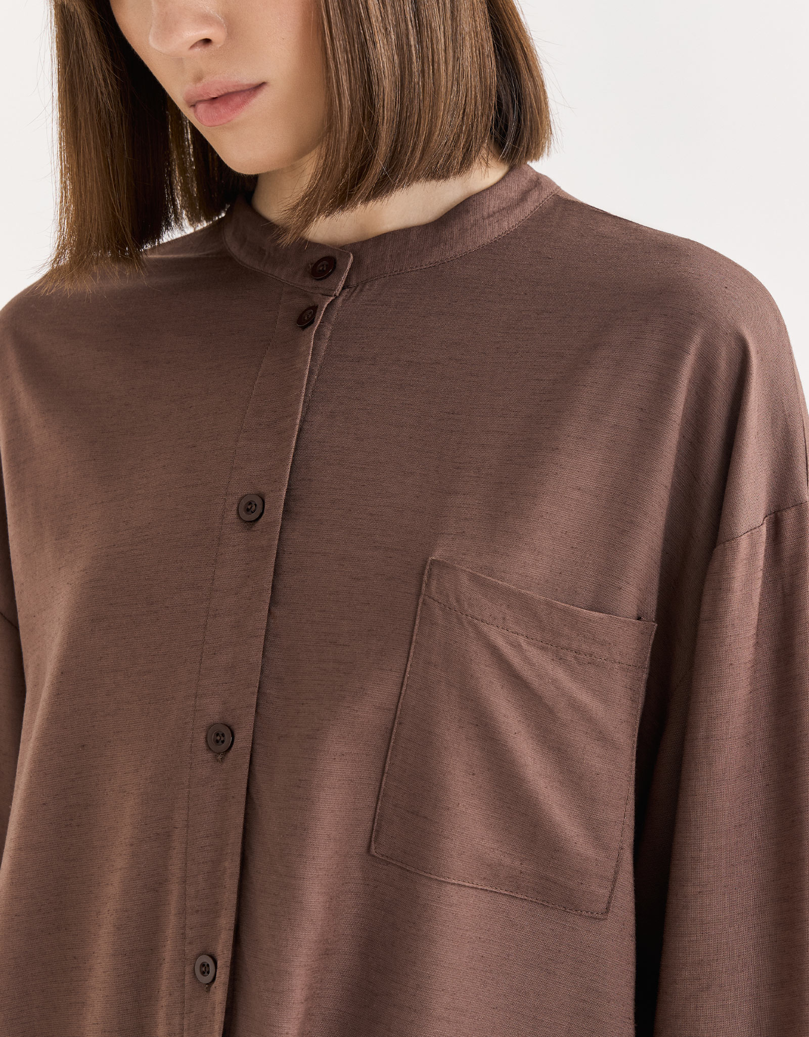 Women's shirt, size S, with long sleeves, viscose / linen, brown, Redana, image-2
