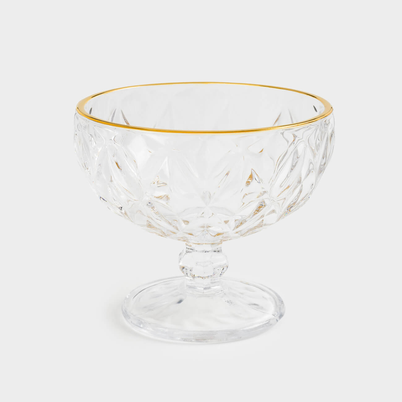 Cream bowl, 12 cm, 320 ml, P glass, with golden edging, Rhomb gold