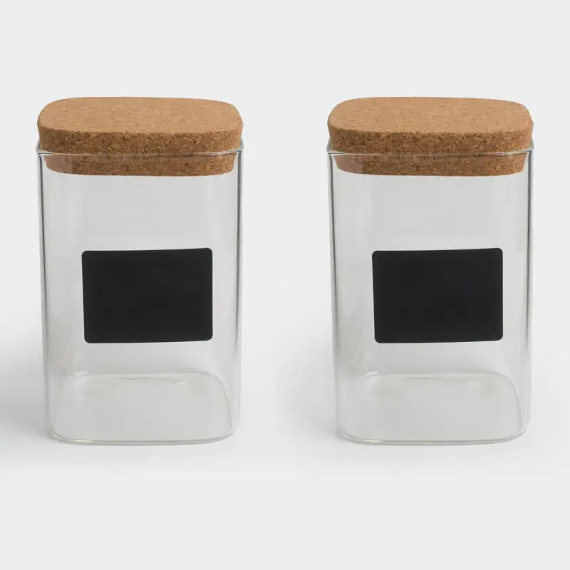 Can for bulk products, 1000 ml, 2 pcs, label box, glass B, Clear cork