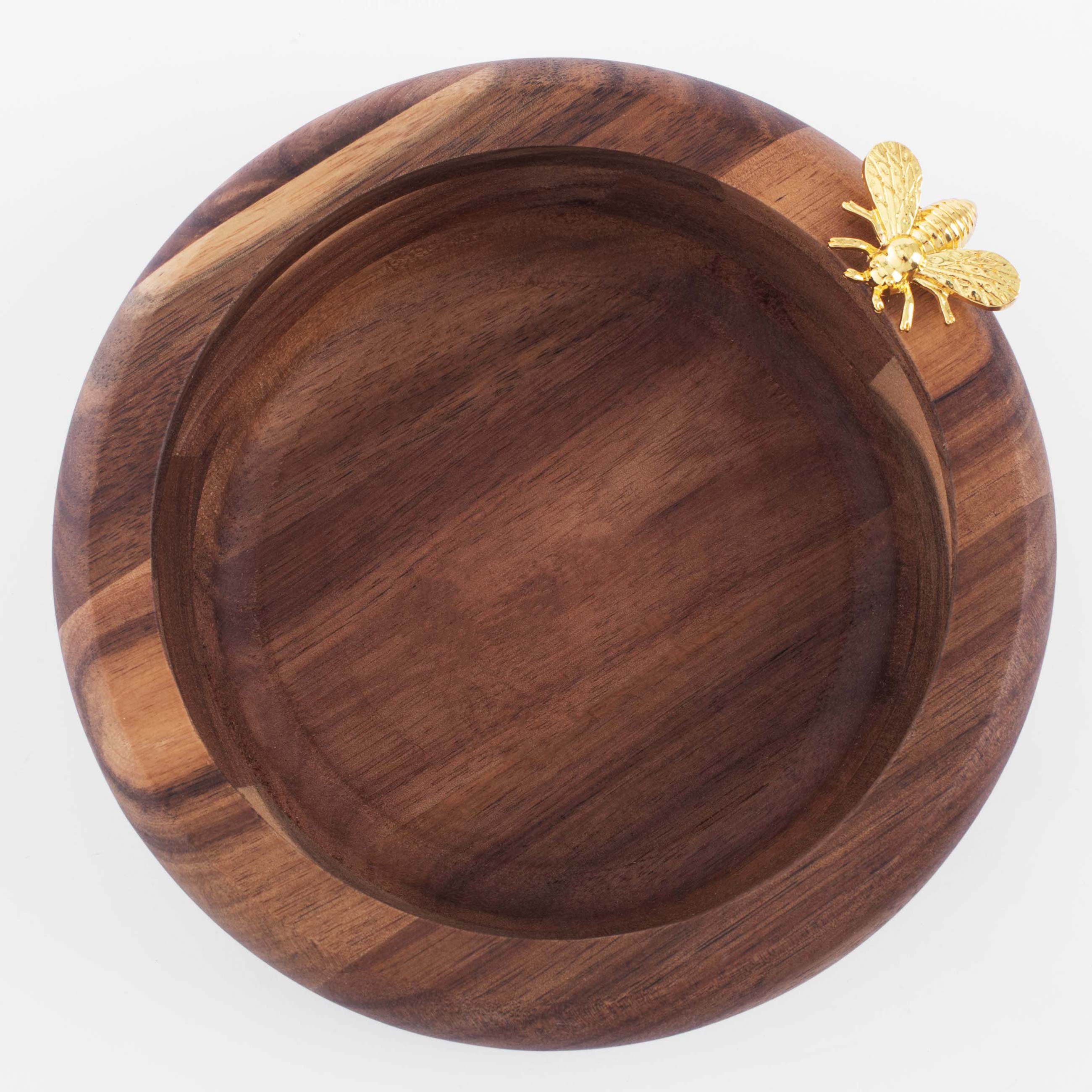 Decorative dish, 19 cm, wood/metal, Bee, Honey