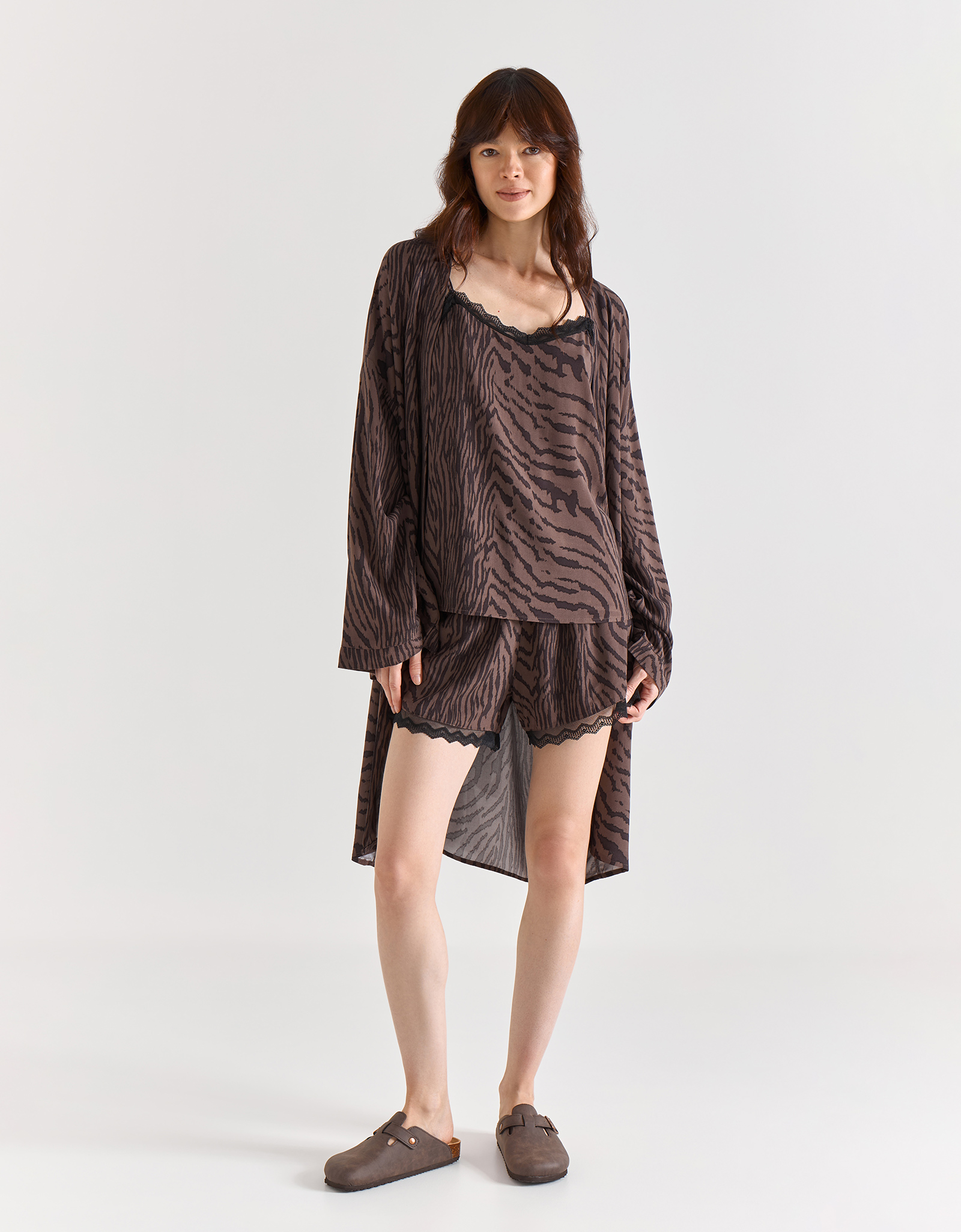 Women's shorts, homewear, size L, with lace, viscose, black and white, Zefina, image-6